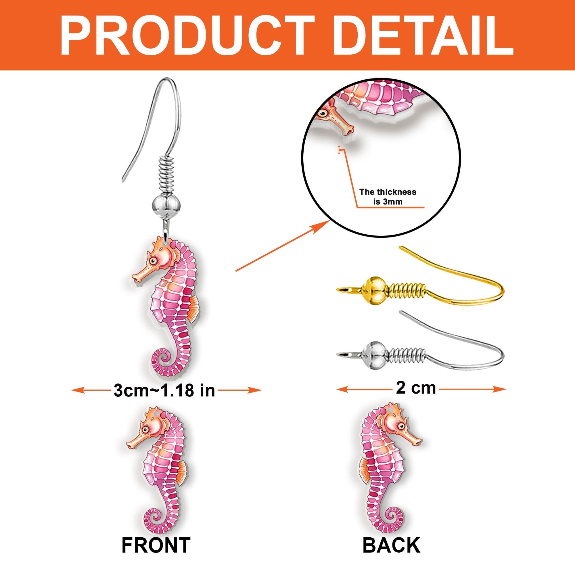 Pink Seahorse Earrings – Cute Ocean Animal Jewelry – Beach Lover Gift – Acrylic Dangle Earrings for Summer Style For Her, Mom - Beach Trip