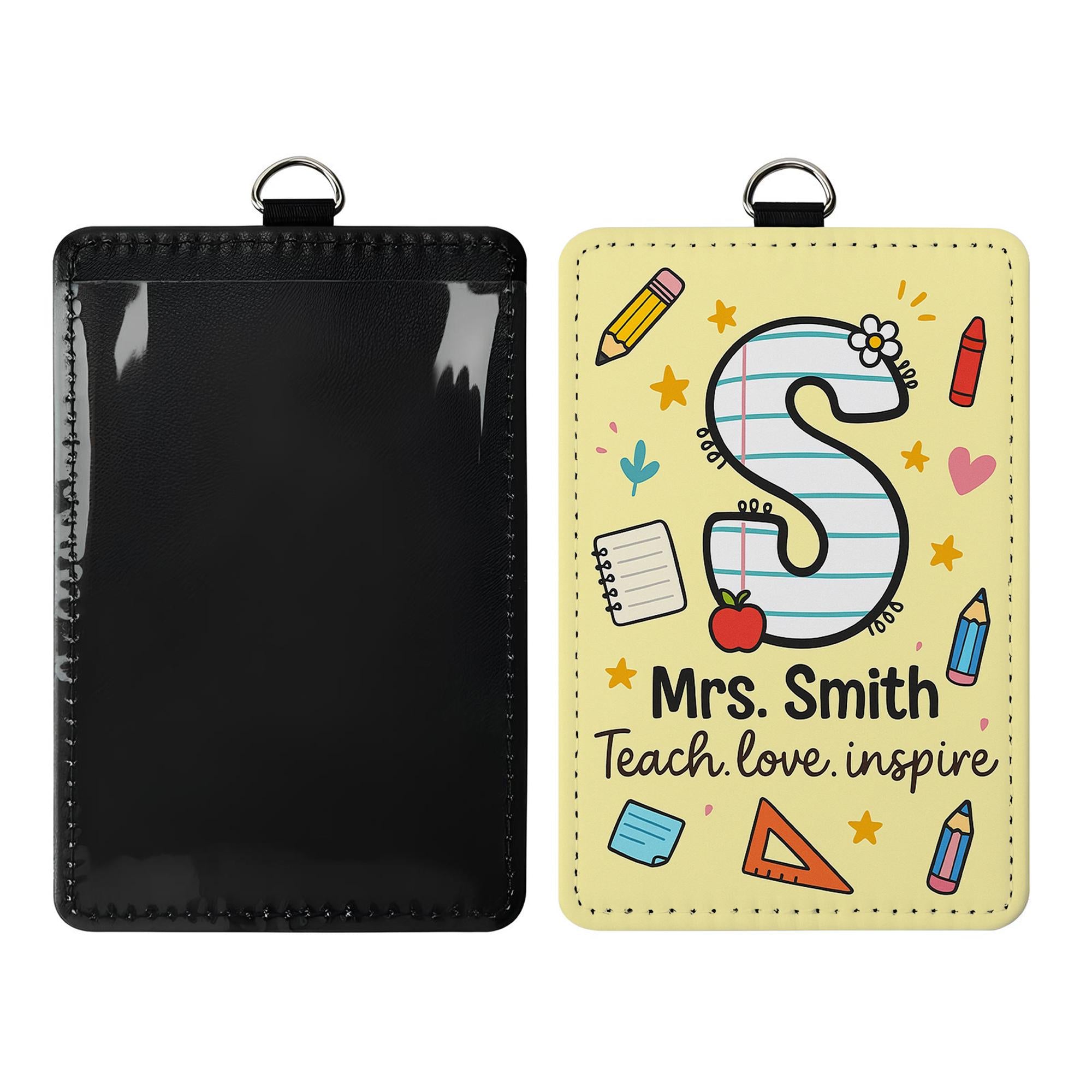 Personalized Teacher ID Badge, Custom Name Tag with Initial, Cute School Supply Design, Gift for Teachers, Back to School Accessory