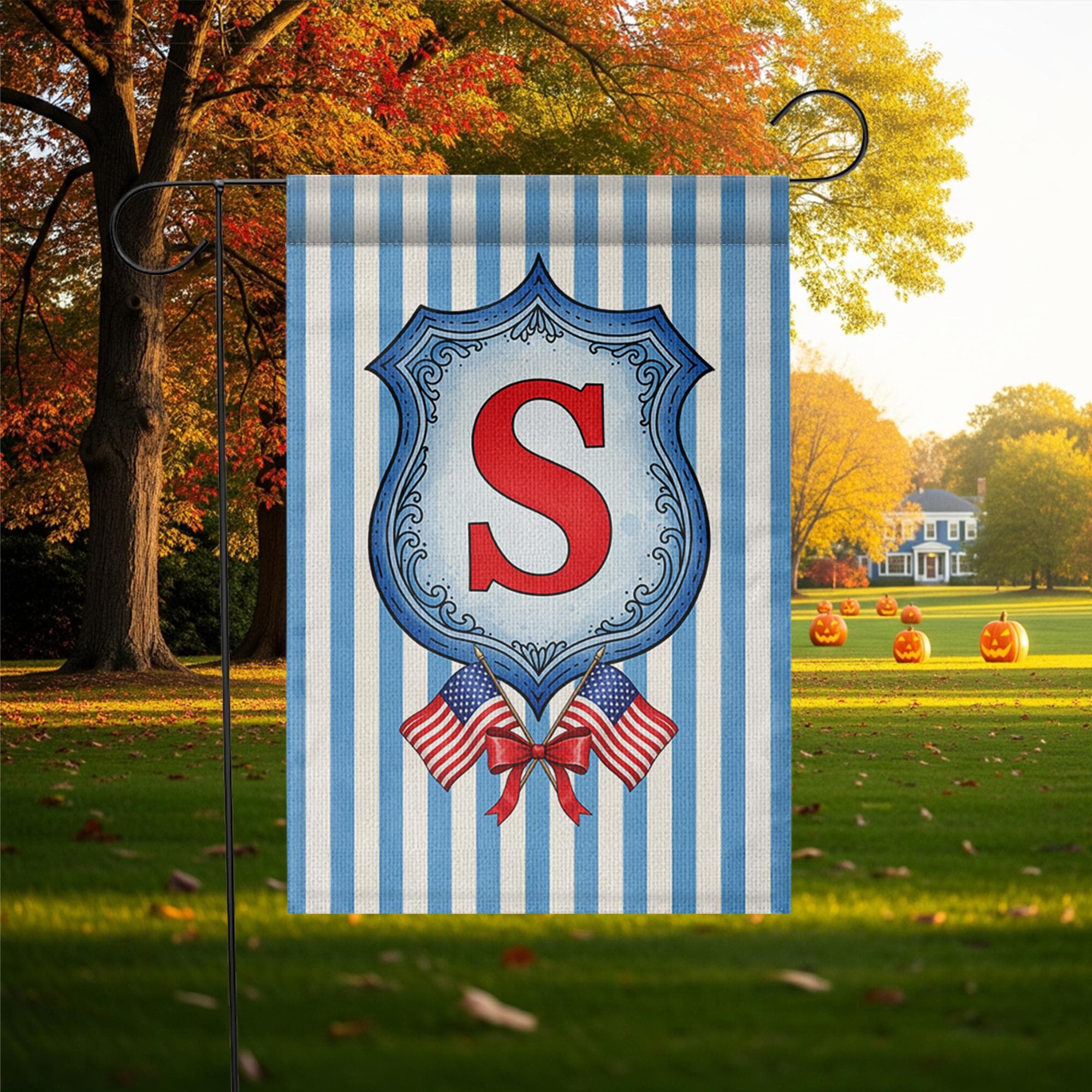 Patriotic Garden Flag with Monogram, Custom Initial Outdoor Flag, 4th of July Yard Decor, Red White Blue Americana Flag