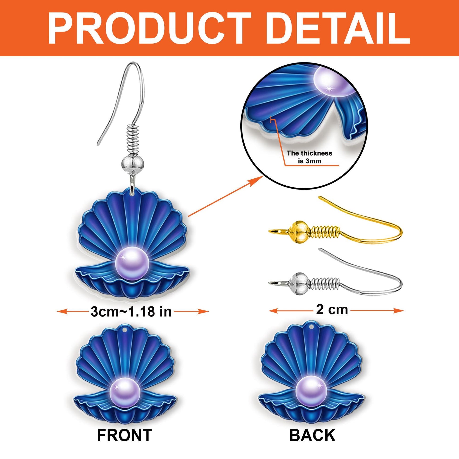 Blue Seashell Pearl Earrings – Ocean-Inspired Acrylic Dangle Jewelry, Mermaid Beach Gift, Summer Accessory For Beach Trip, Gift For Her, Mom