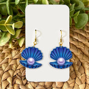 Blue Seashell Pearl Earrings – Ocean-Inspired Acrylic Dangle Jewelry, Mermaid Beach Gift, Summer Accessory For Beach Trip, Gift For Her, Mom