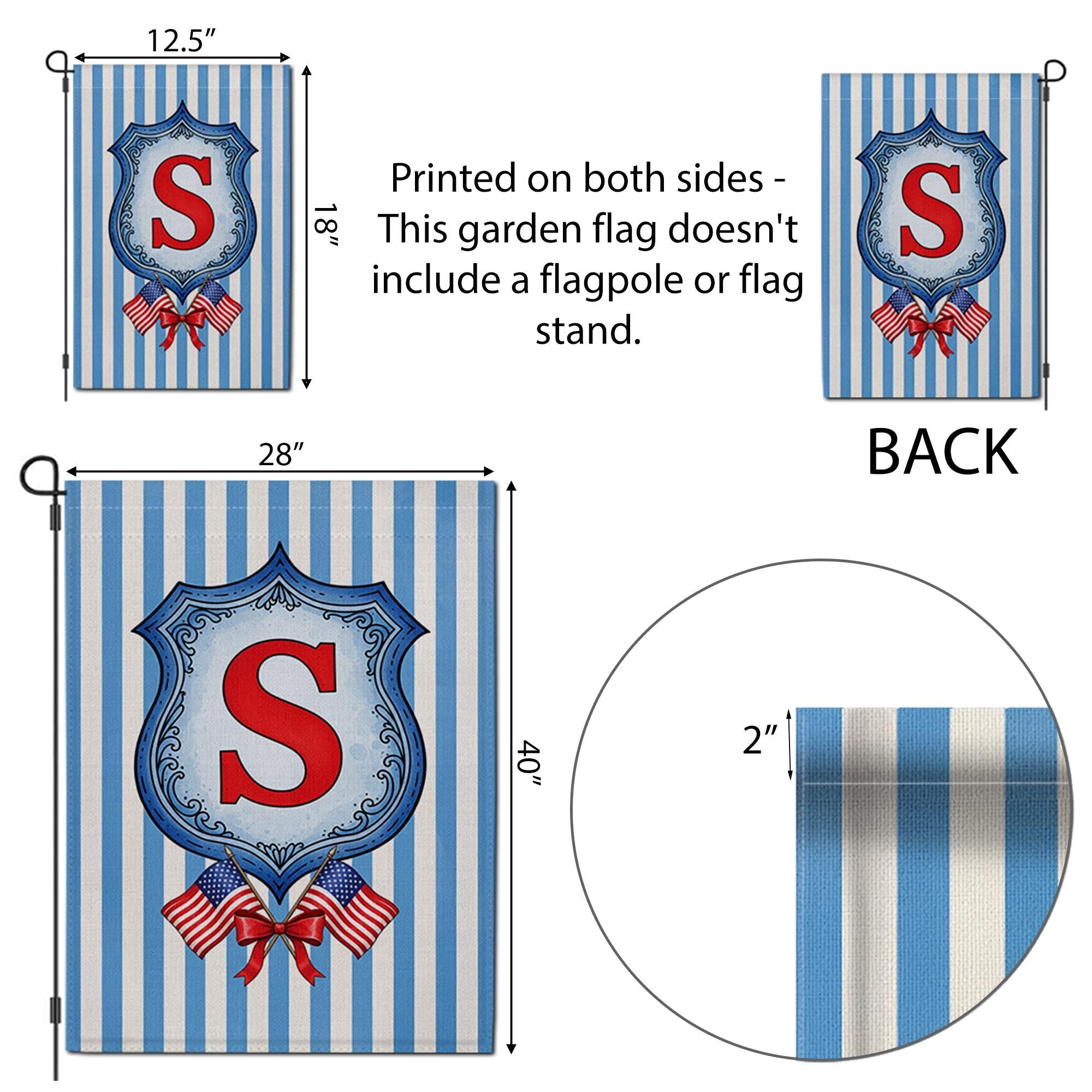 Patriotic Garden Flag with Monogram, Custom Initial Outdoor Flag, 4th of July Yard Decor, Red White Blue Americana Flag