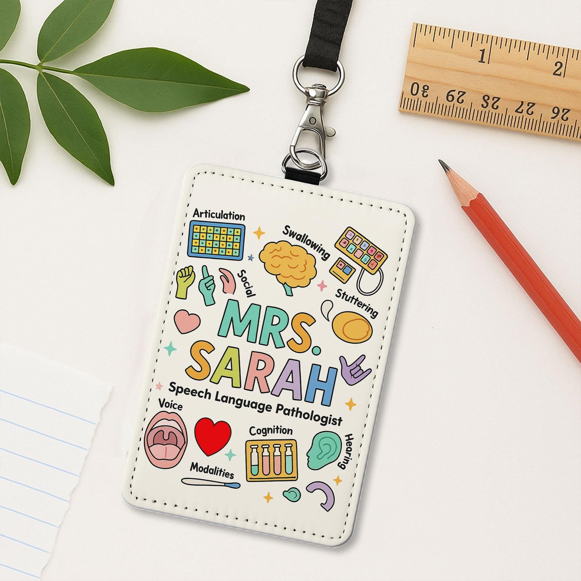SLP ID Badge Holder, Personalized Speech Therapist Name Tag, Custom Lanyard Insert for Teachers, Gift for Language Pathologist