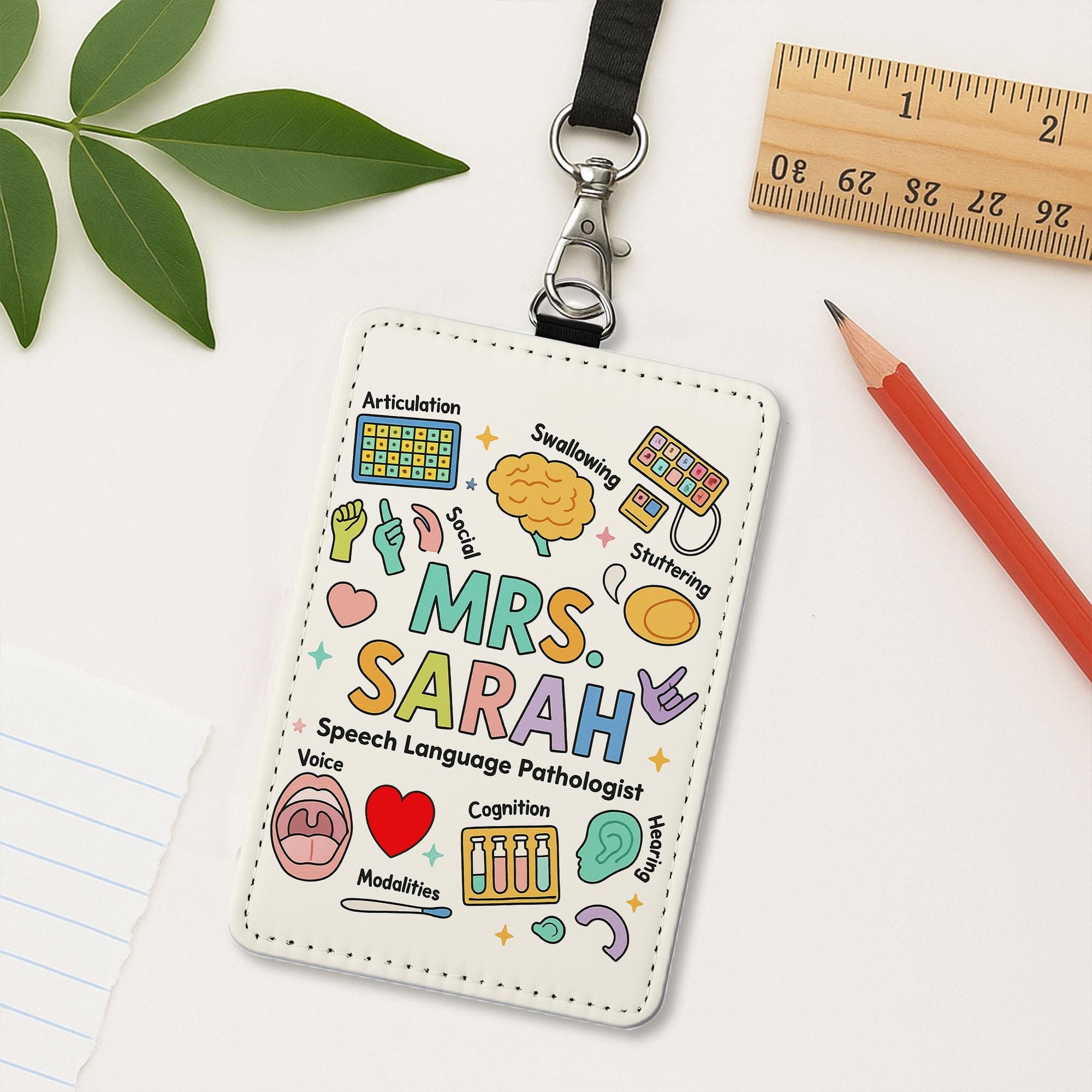 SLP ID Badge Holder, Personalized Speech Therapist Name Tag, Custom Lanyard Insert for Teachers, Gift for Language Pathologist
