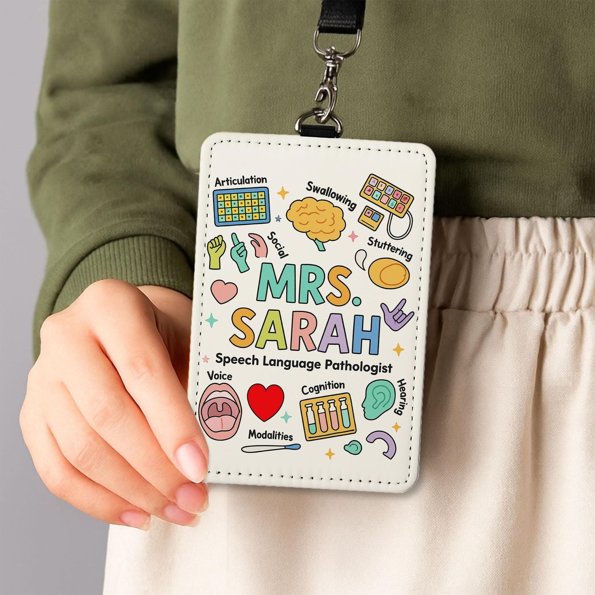 SLP ID Badge Holder, Personalized Speech Therapist Name Tag, Custom Lanyard Insert for Teachers, Gift for Language Pathologist