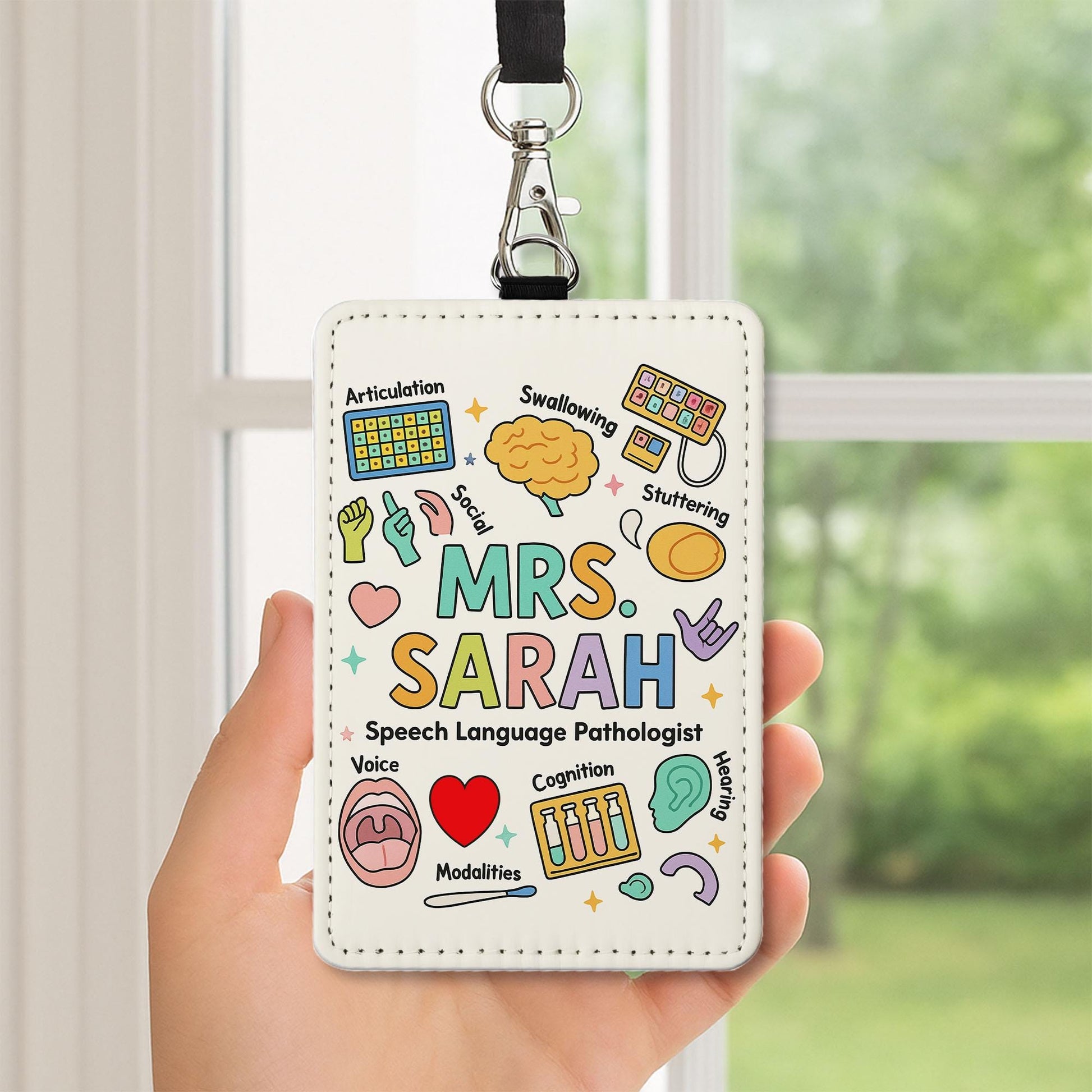 SLP ID Badge Holder, Personalized Speech Therapist Name Tag, Custom Lanyard Insert for Teachers, Gift for Language Pathologist