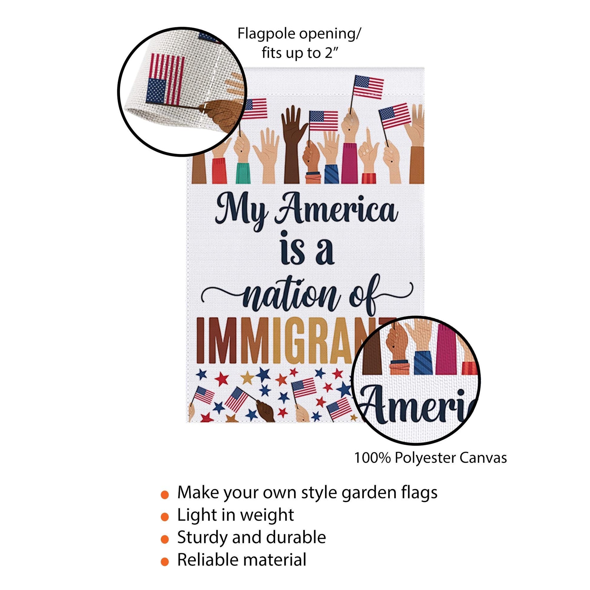 My America Nation of Immigrants Flag, Patriotic Garden Flag, Inclusive Yard Decor, 4th of July Outdoor Sign, Unity Lawn Flag