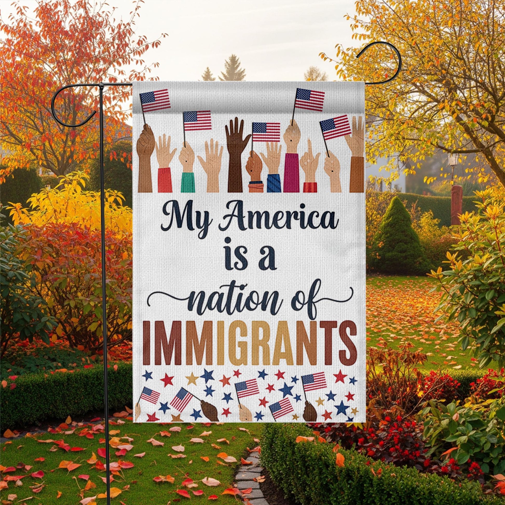 My America Nation of Immigrants Flag, Patriotic Garden Flag, Inclusive Yard Decor, 4th of July Outdoor Sign, Unity Lawn Flag
