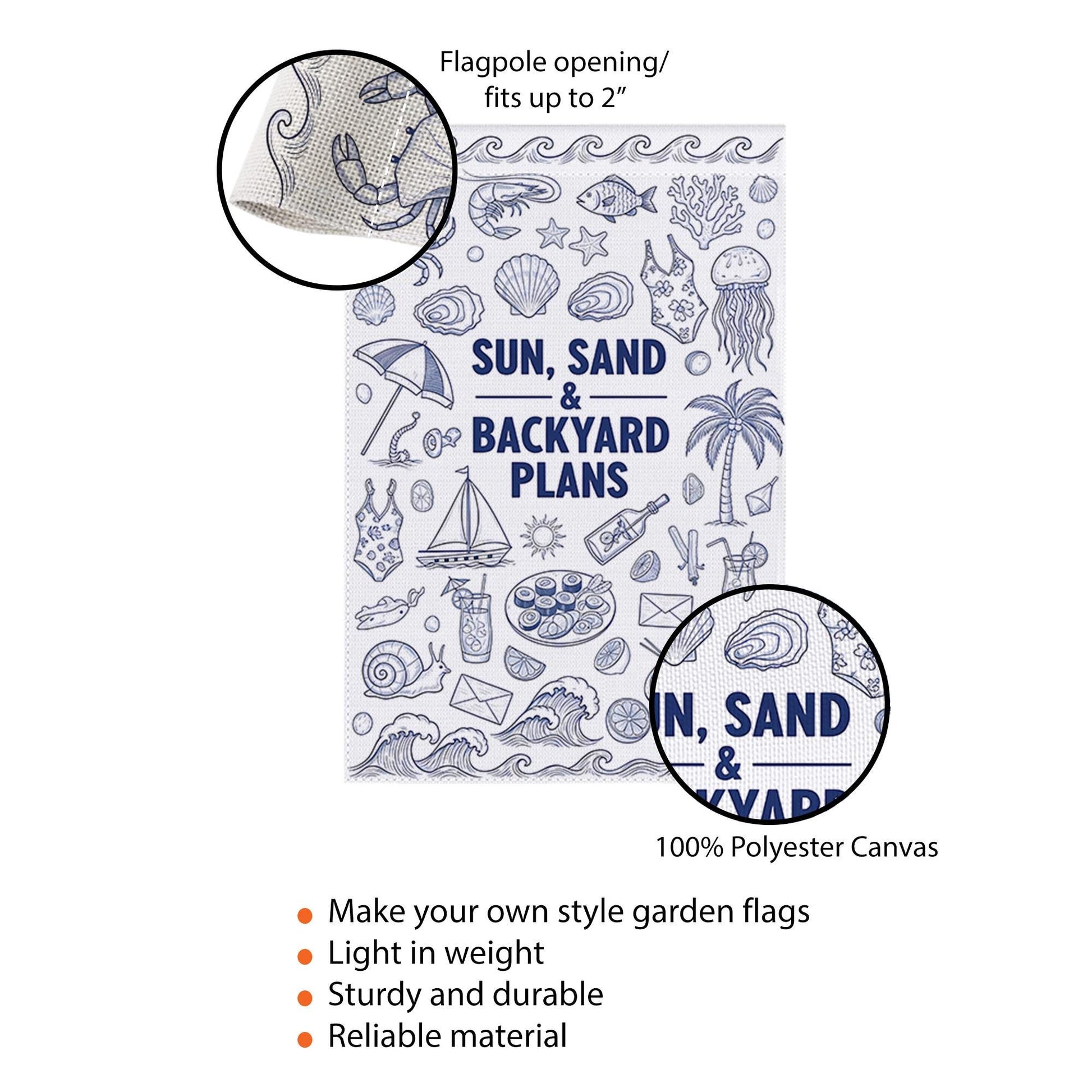 Sun Sand and Backyard Plans Garden Flag, Summer Beach Theme Yard Decor, Coastal Outdoor Flag, Pool Party Patio Decoration