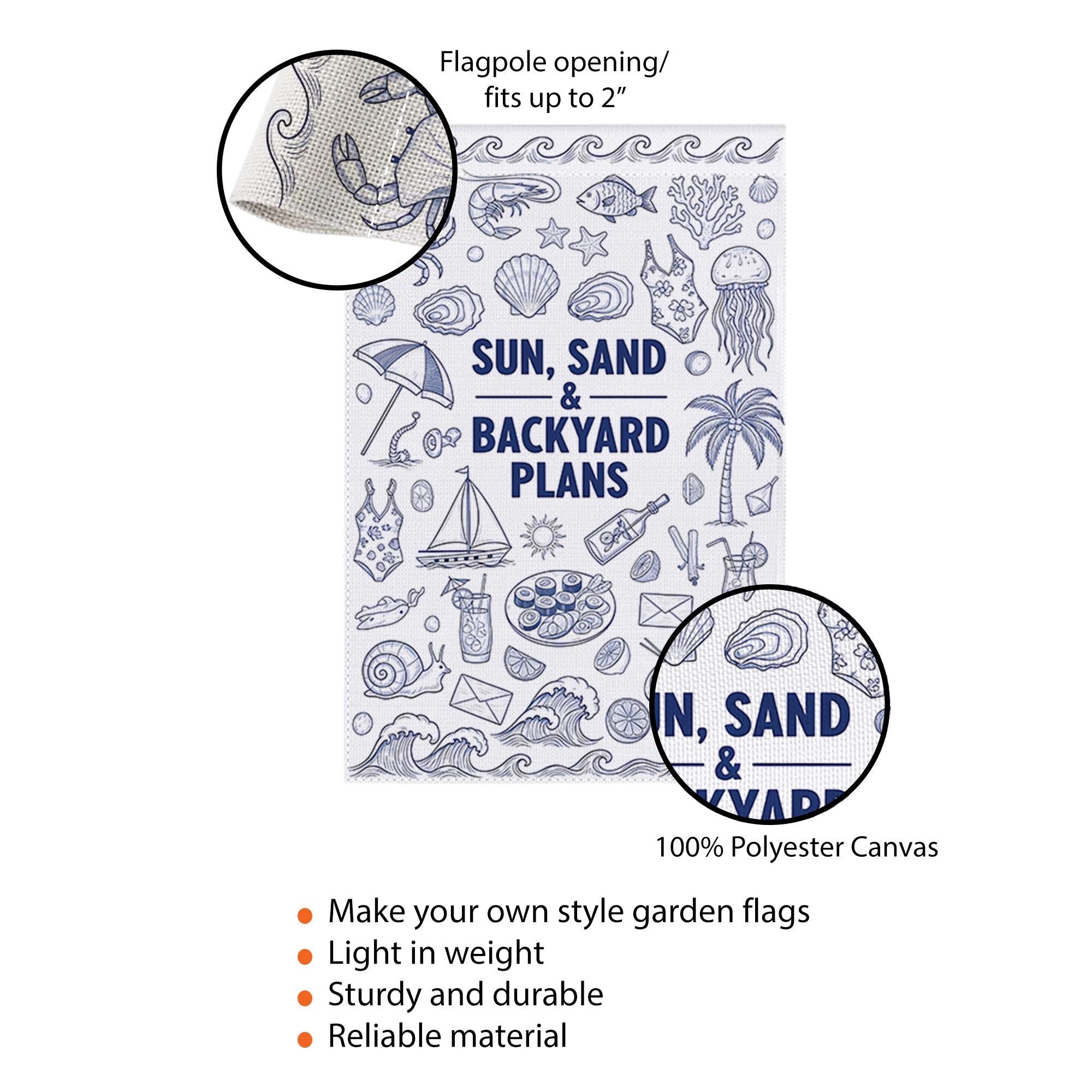Sun Sand and Backyard Plans Garden Flag, Summer Beach Theme Yard Decor, Coastal Outdoor Flag, Pool Party Patio Decoration