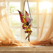 Autumn Fairy Suncatcher - Stained Glass Style Fall Fairy Window Hanging, Whimsical Leaf Wing Decor, Cottagecore Fairycore Gift
