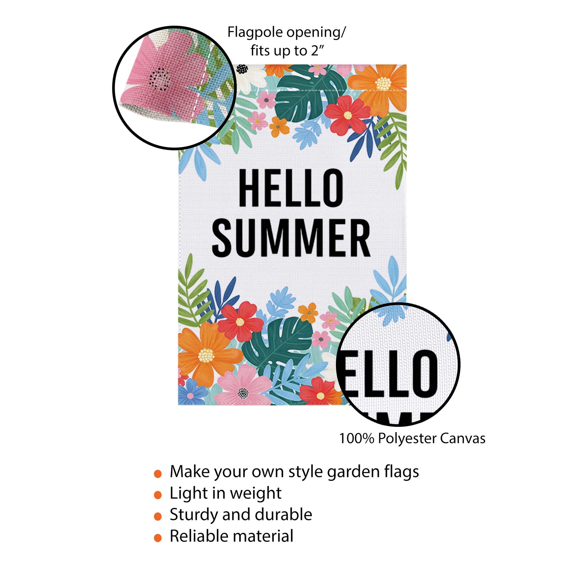 Hello Summer Garden Flag, Colorful Floral Outdoor Yard Decor, Summer Porch Flag, Seasonal Welcome Sign for Garden or Patio