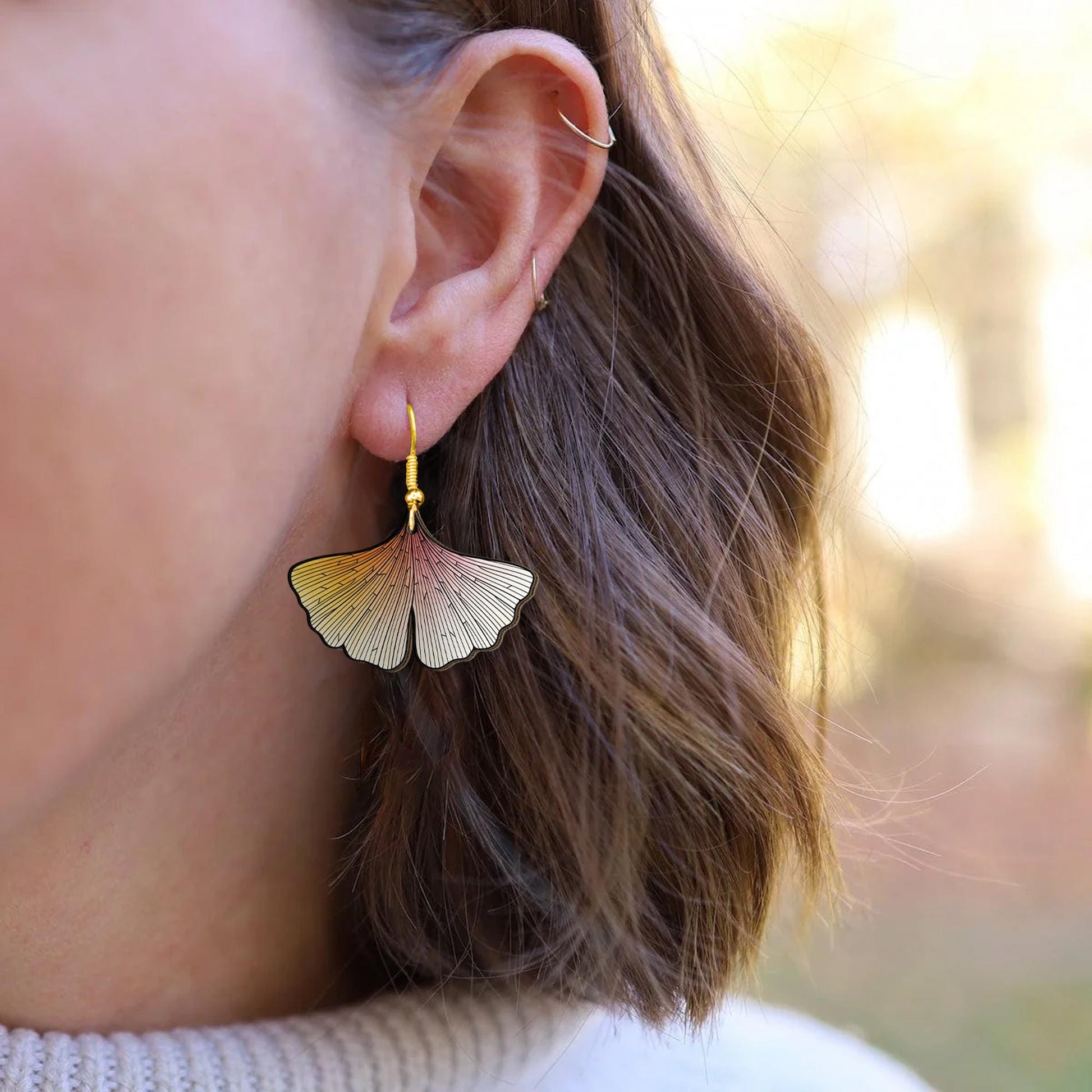Ginkgo Leaf Drop Earrings - Gradient Autumn Fan Leaf Jewelry, Nature Inspired Lightweight Dangle Earrings for Women Gift