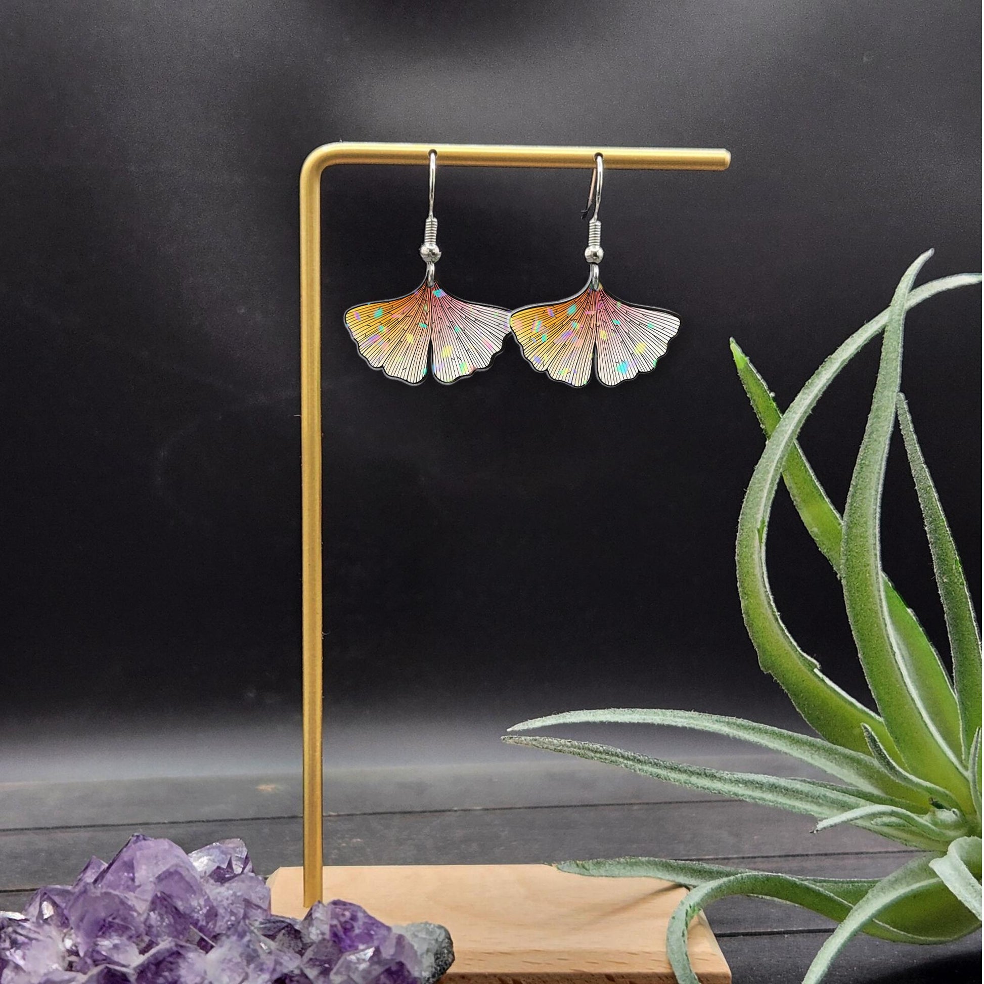 Ginkgo Leaf Drop Earrings - Gradient Autumn Fan Leaf Jewelry, Nature Inspired Lightweight Dangle Earrings for Women Gift