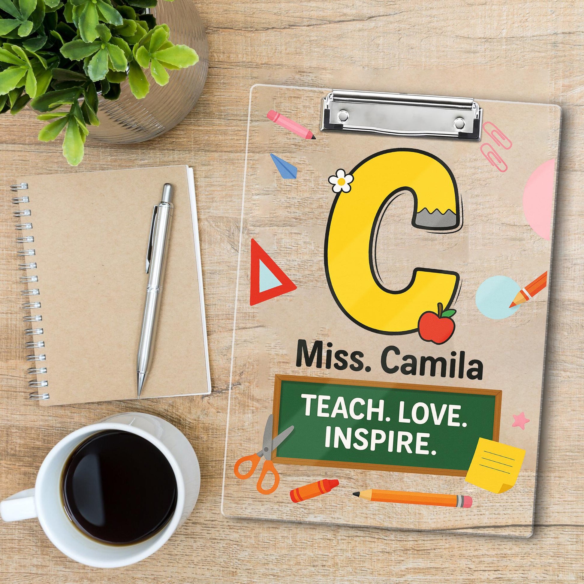 Custom Teacher Clipboard with Name, Personalized Gift for Teacher, Teach Love Inspire School Supplies, Cute Back to School Clipboard