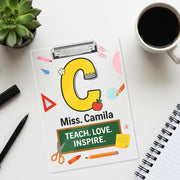Custom Teacher Clipboard with Name, Personalized Gift for Teacher, Teach Love Inspire School Supplies, Cute Back to School Clipboard