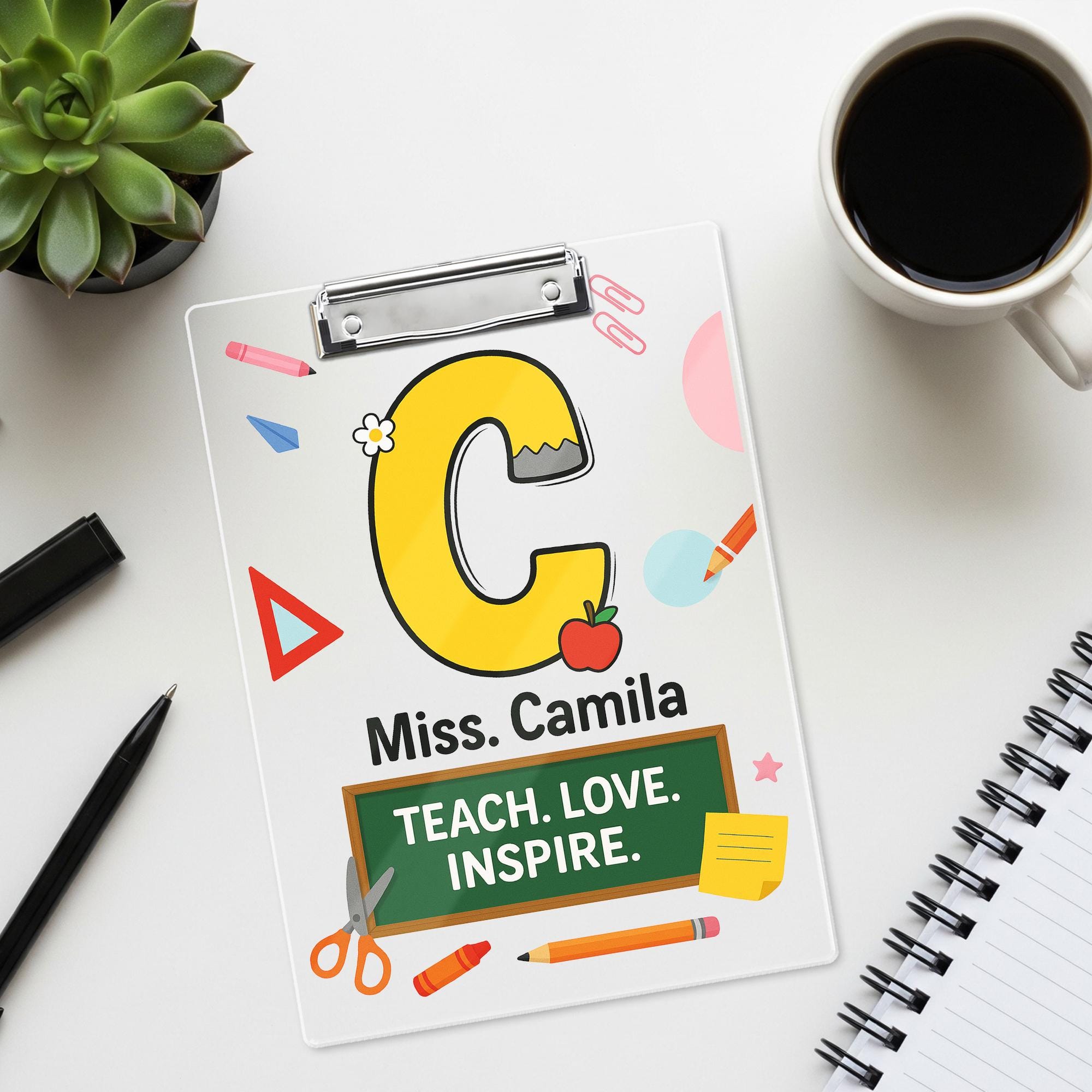 Custom Teacher Clipboard with Name, Personalized Gift for Teacher, Teach Love Inspire School Supplies, Cute Back to School Clipboard