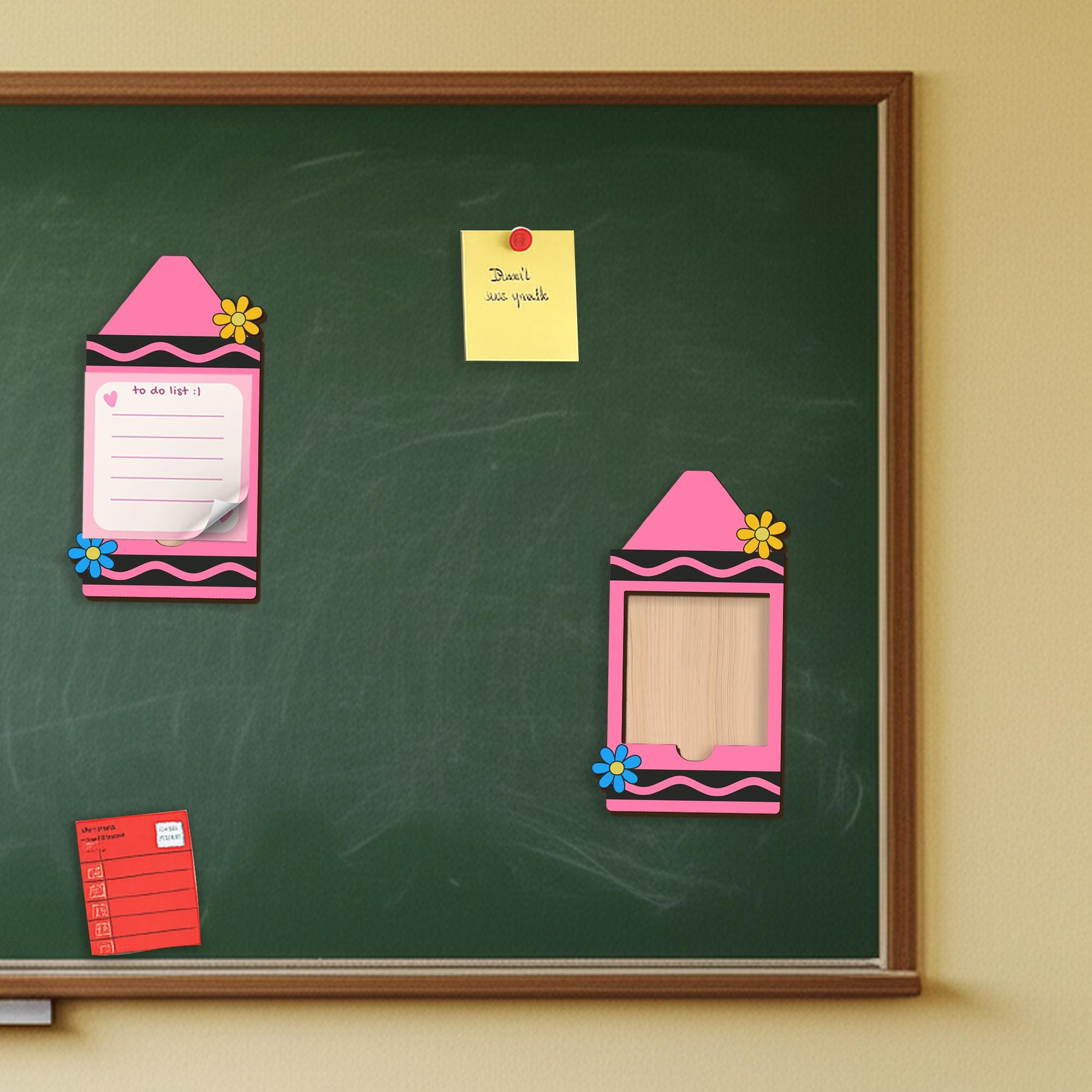 Custom Name Pencil Sticky Note Holder Magnet – Cute Classroom Organizer for Teachers – Pink Flower Design for Chalkboard, Locker, or Fridge