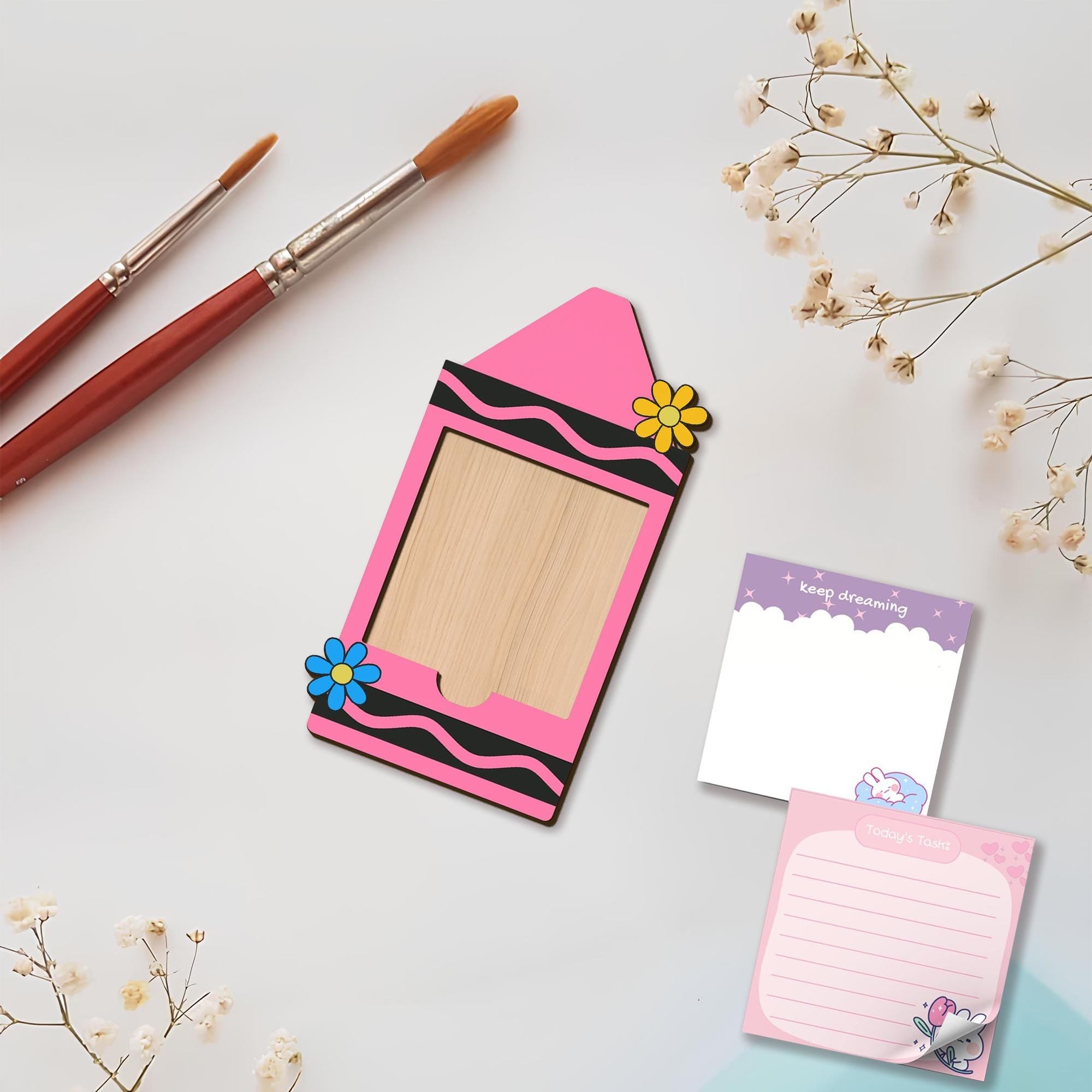 Custom Name Pencil Sticky Note Holder Magnet – Cute Classroom Organizer for Teachers – Pink Flower Design for Chalkboard, Locker, or Fridge
