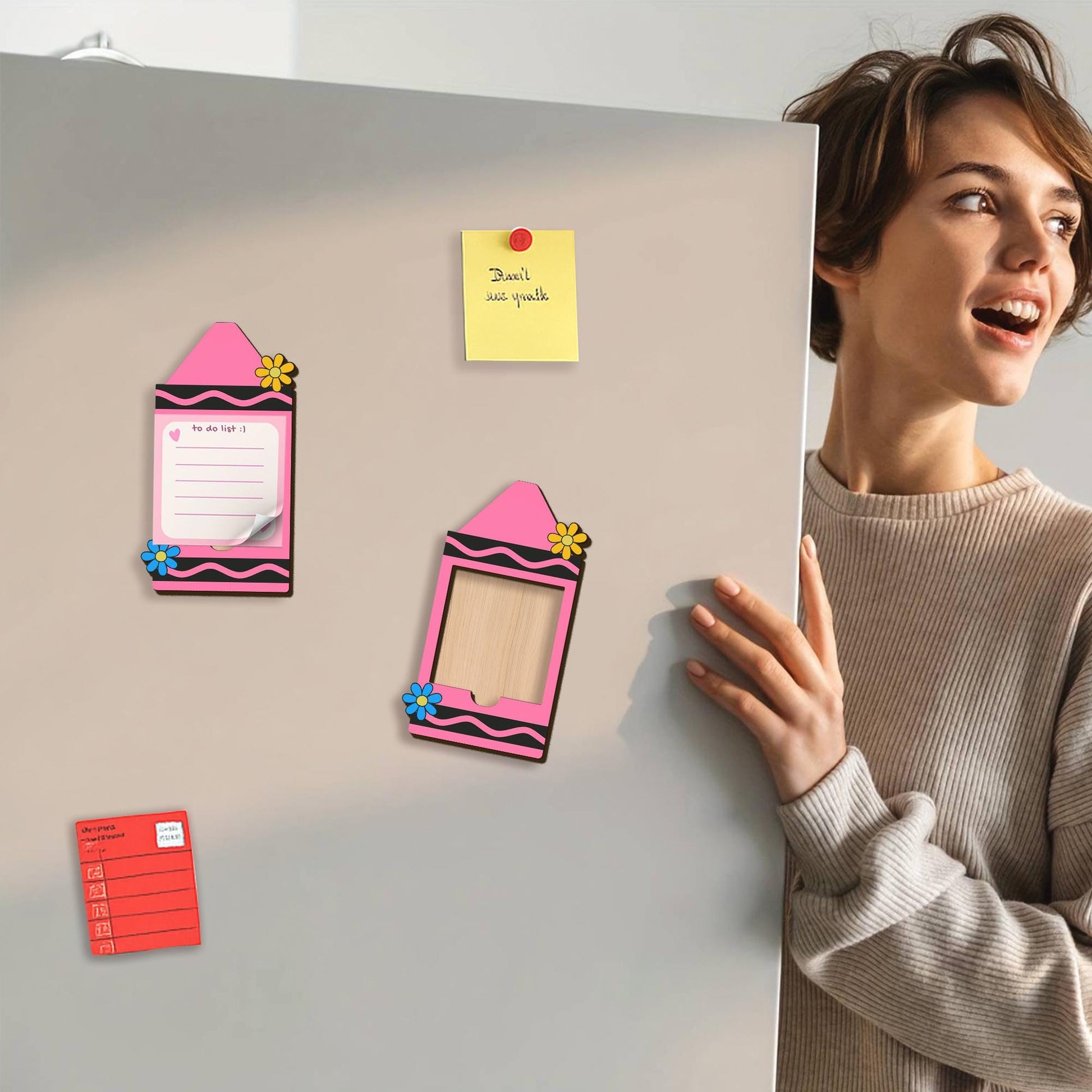 Custom Name Pencil Sticky Note Holder Magnet – Cute Classroom Organizer for Teachers – Pink Flower Design for Chalkboard, Locker, or Fridge