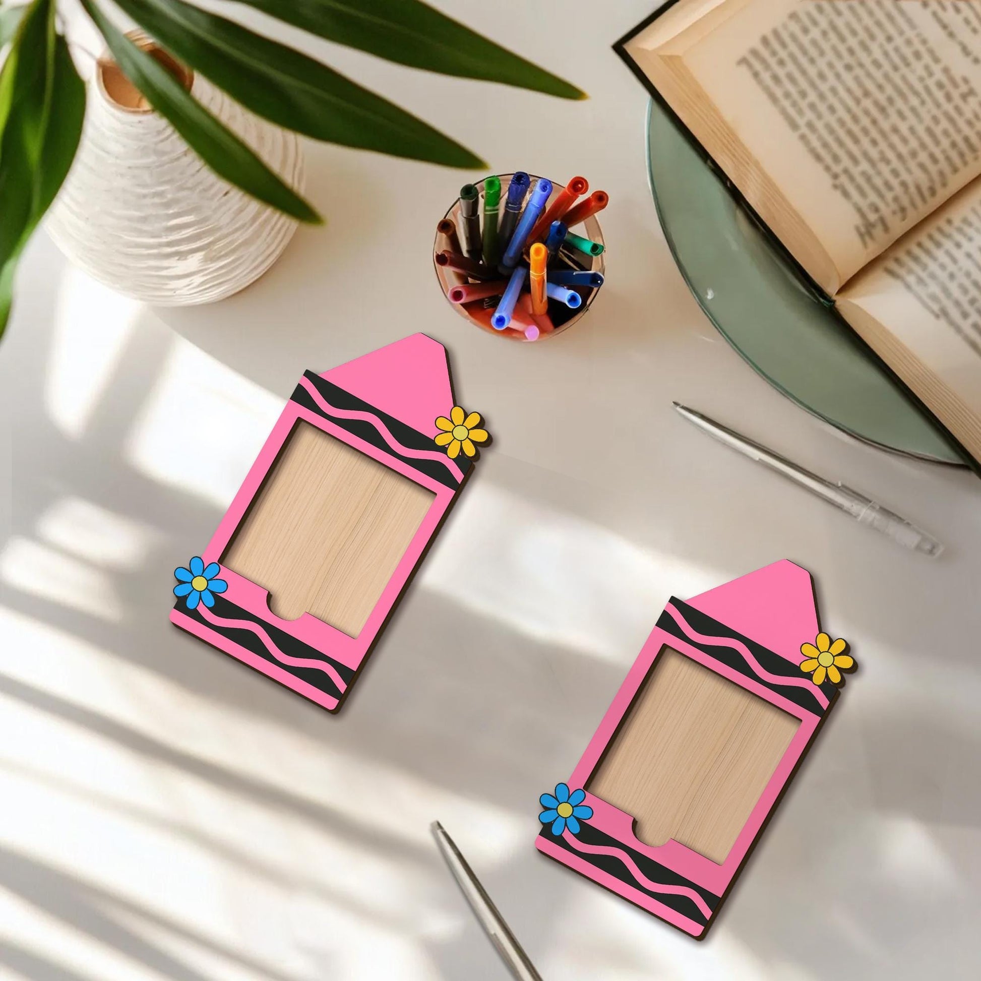 Custom Name Pencil Sticky Note Holder Magnet – Cute Classroom Organizer for Teachers – Pink Flower Design for Chalkboard, Locker, or Fridge