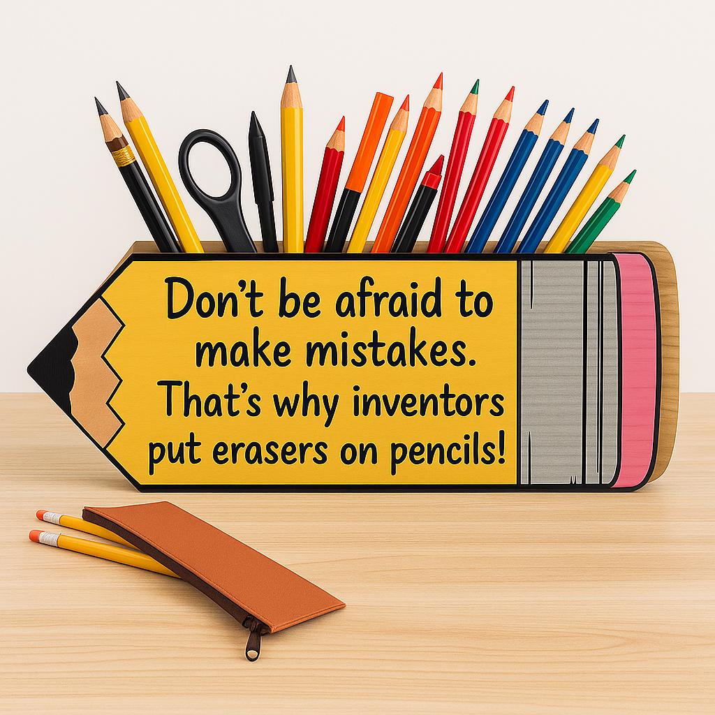Pencil Shaped Holder with Quote, Inspirational Desk Organizer, Unique Teacher Appreciation Gift, Motivational Pen Caddy for Student Writer