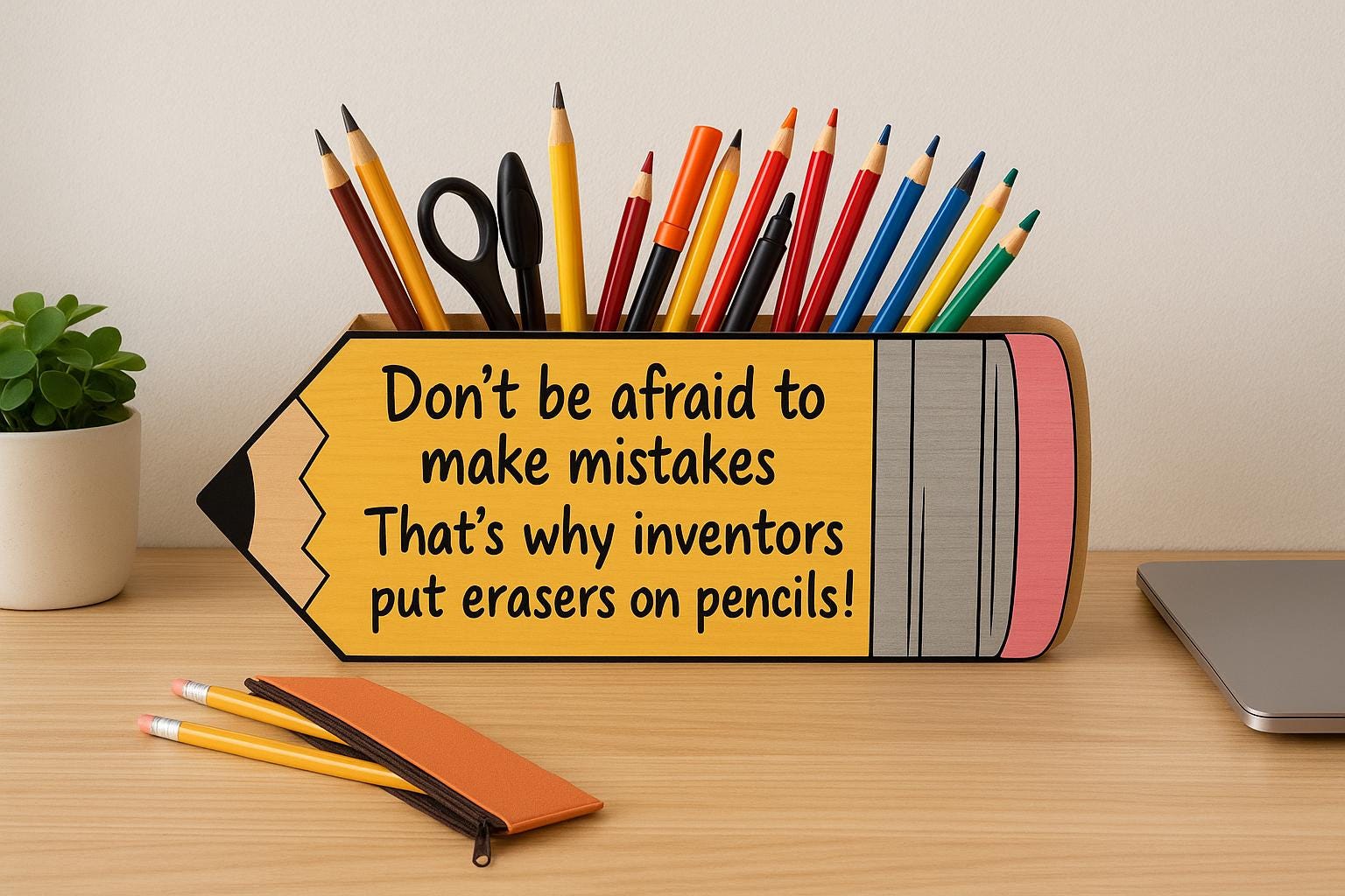Pencil Shaped Holder with Quote, Inspirational Desk Organizer, Unique Teacher Appreciation Gift, Motivational Pen Caddy for Student Writer