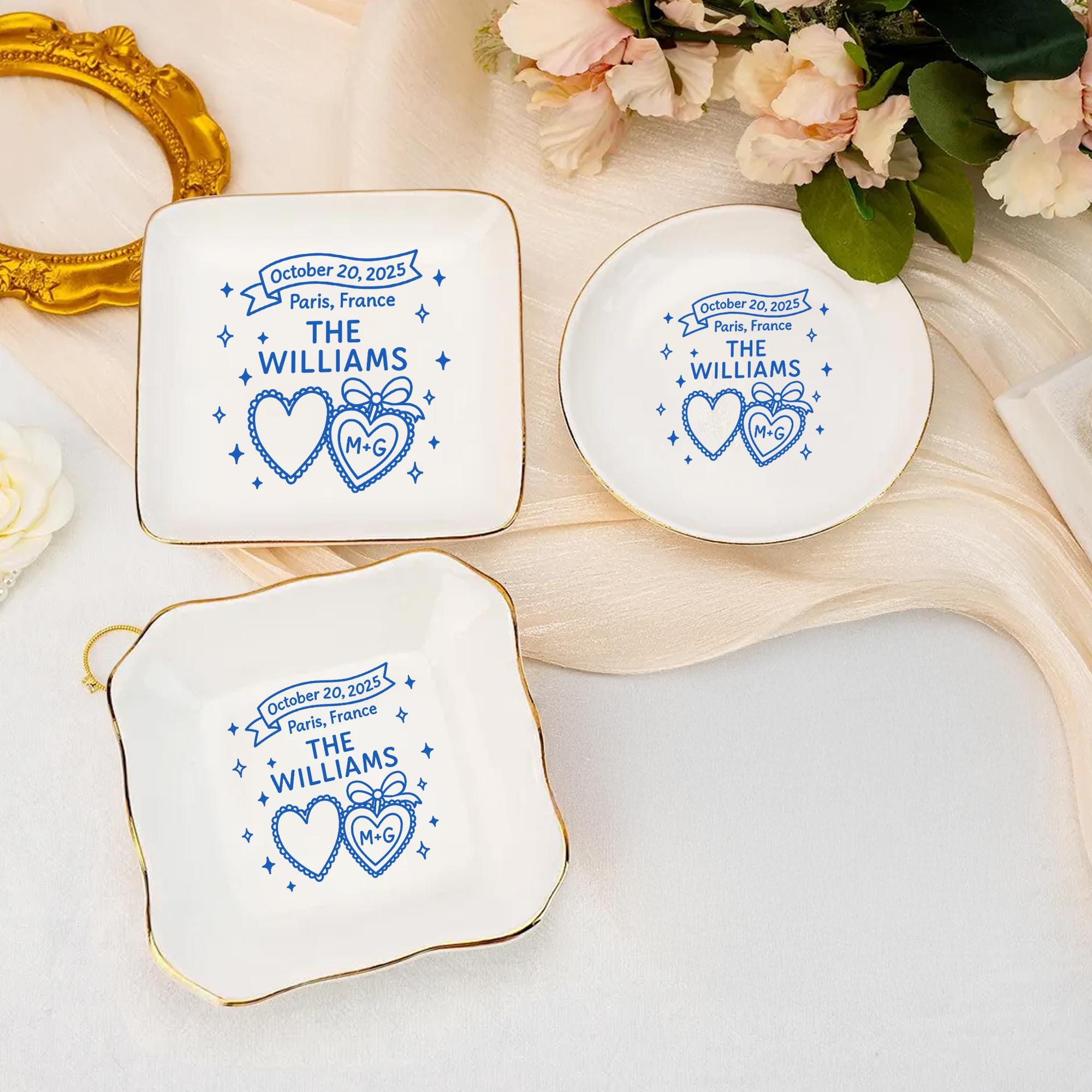 Custom Wedding Ring Tray, Personalized Jewelry Tray with Date & Names, Ceramic Couple Keepsake, Bridal Gift, Engagement Gift