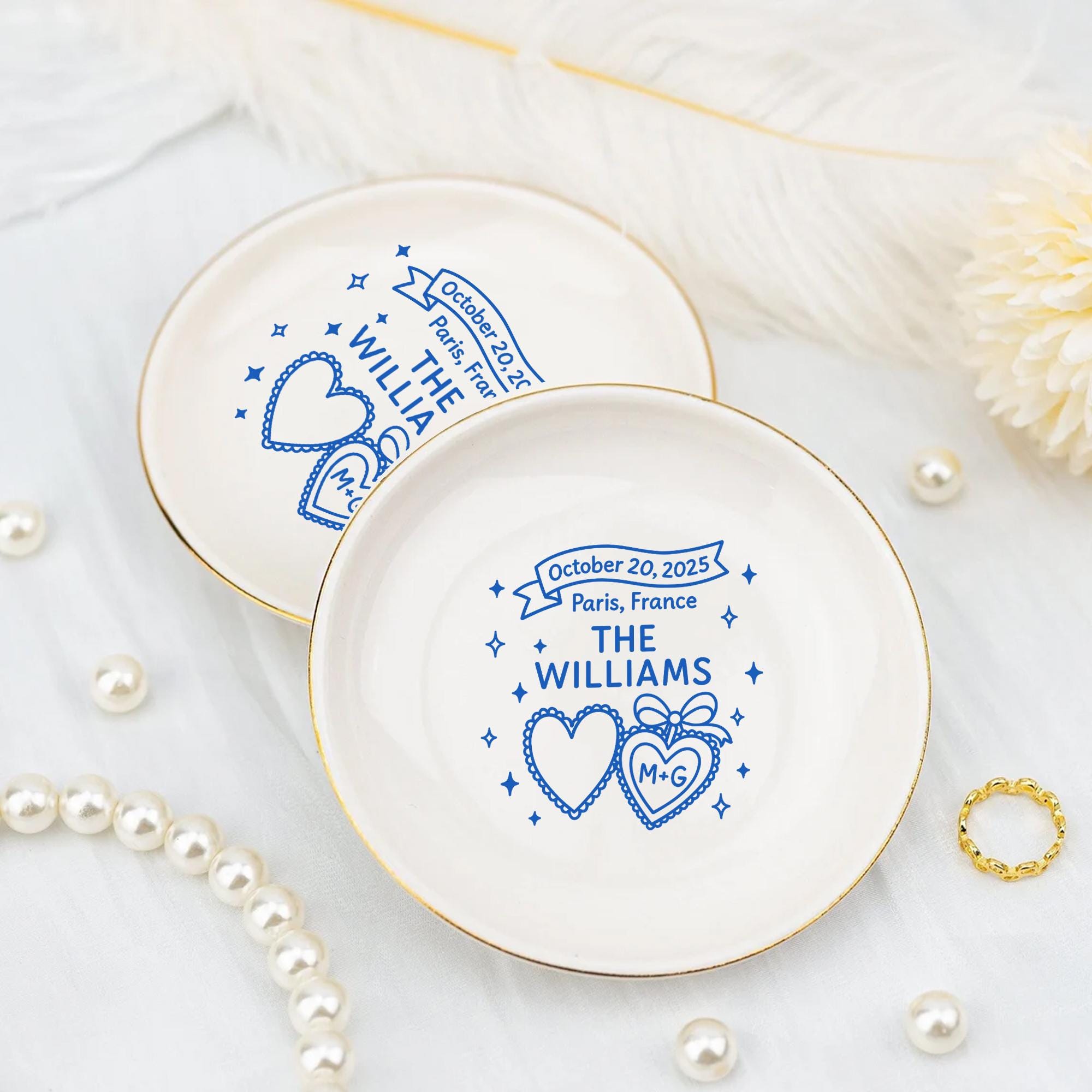 Custom Wedding Ring Tray, Personalized Jewelry Tray with Date & Names, Ceramic Couple Keepsake, Bridal Gift, Engagement Gift