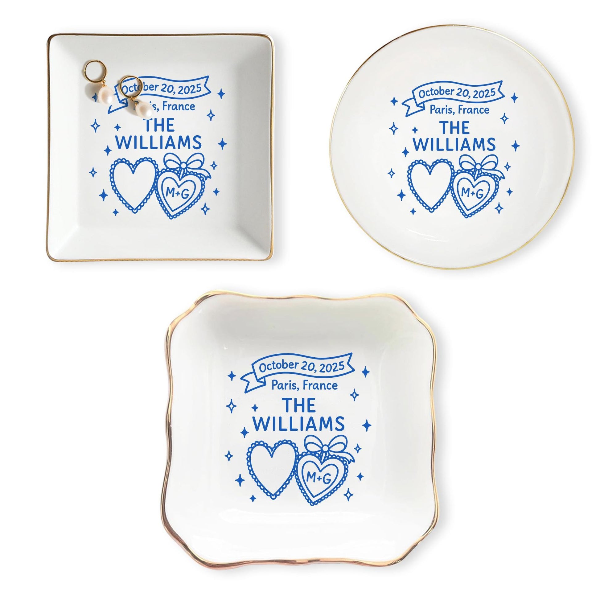 Custom Wedding Ring Tray, Personalized Jewelry Tray with Date & Names, Ceramic Couple Keepsake, Bridal Gift, Engagement Gift
