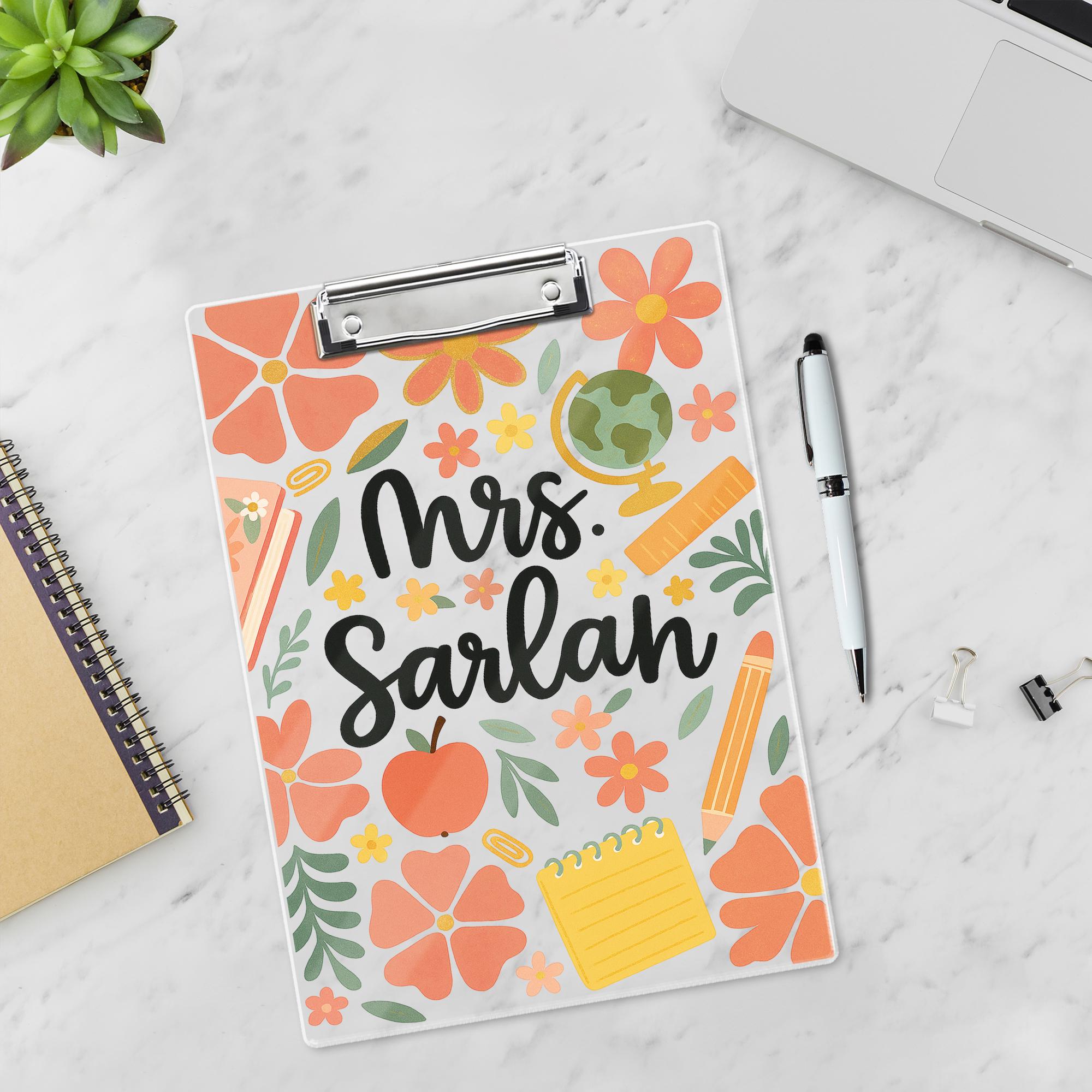 Personalized Floral Teacher Clipboard, Custom Name Clipboard for Teacher, Cute Teacher Gift, Classroom Office School Supplies