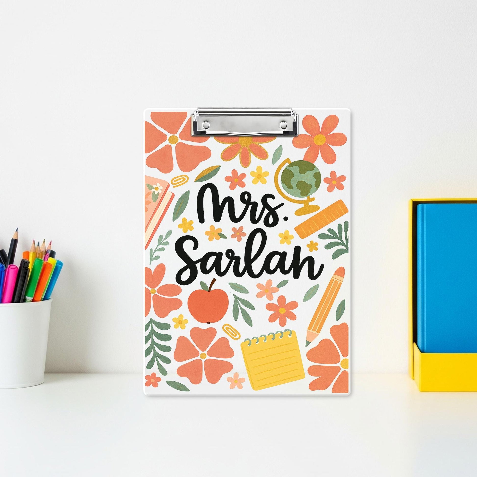 Personalized Floral Teacher Clipboard, Custom Name Clipboard for Teacher, Cute Teacher Gift, Classroom Office School Supplies