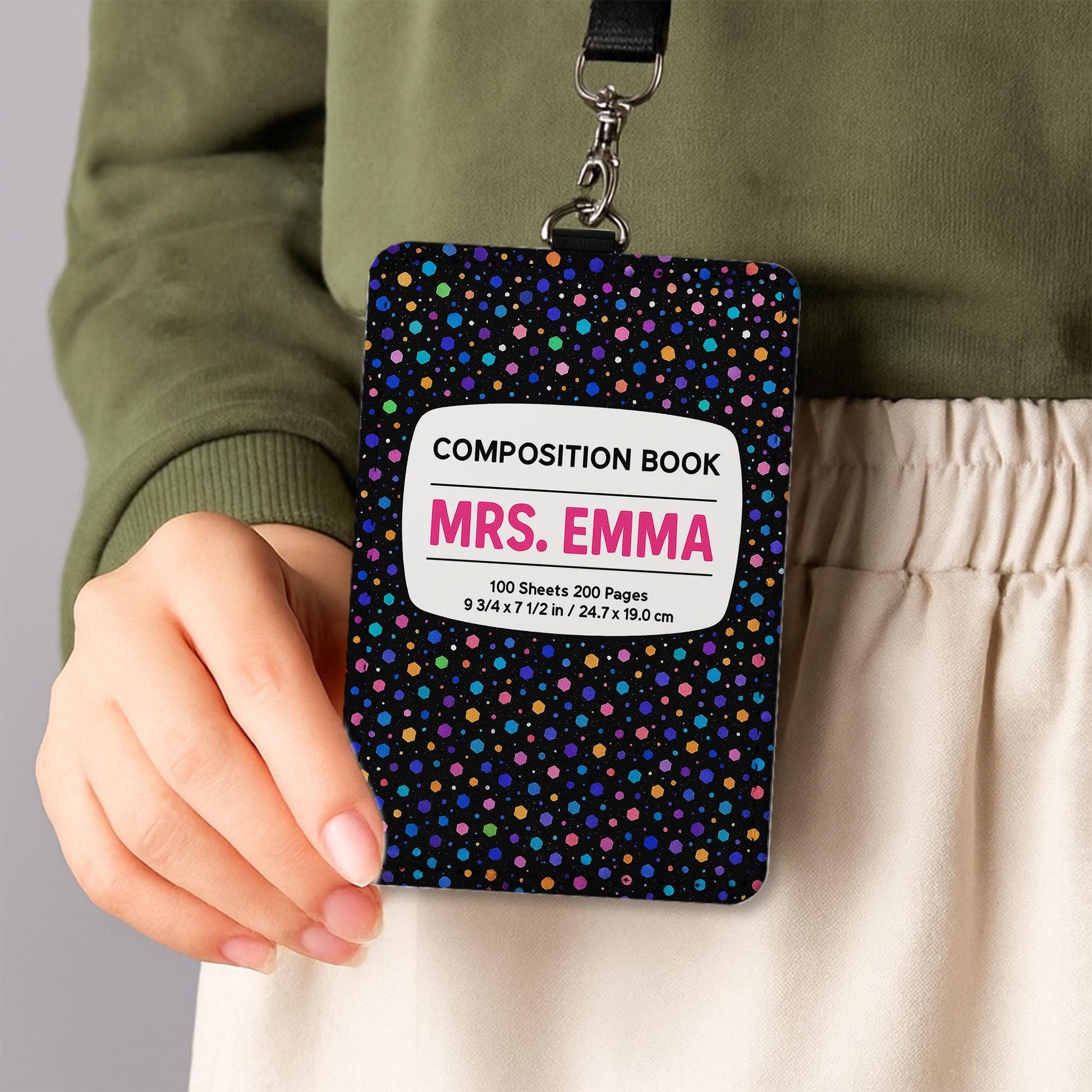 Composition Book ID Badge Holder, Personalized Teacher Name tag, Cute Lanyard Insert, Back to School Teacher Gift