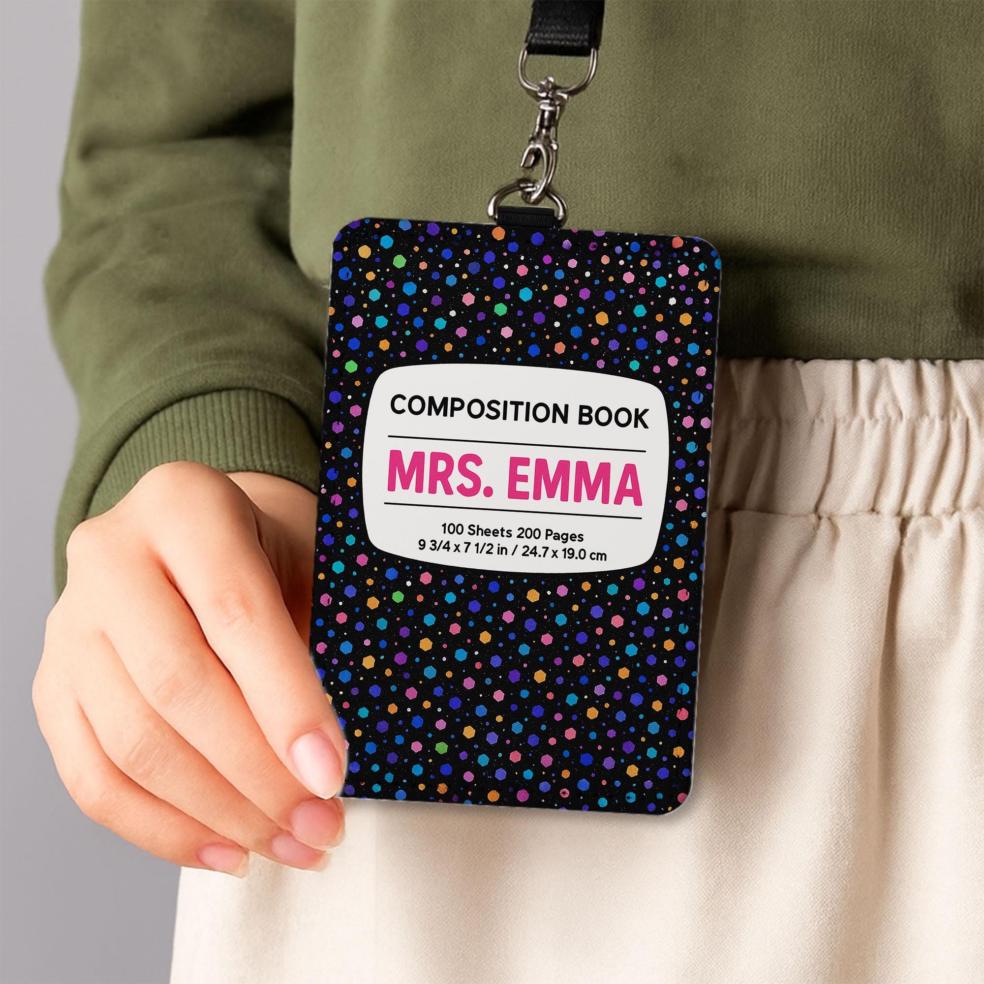 Composition Book ID Badge Holder, Personalized Teacher Name tag, Cute Lanyard Insert, Back to School Teacher Gift