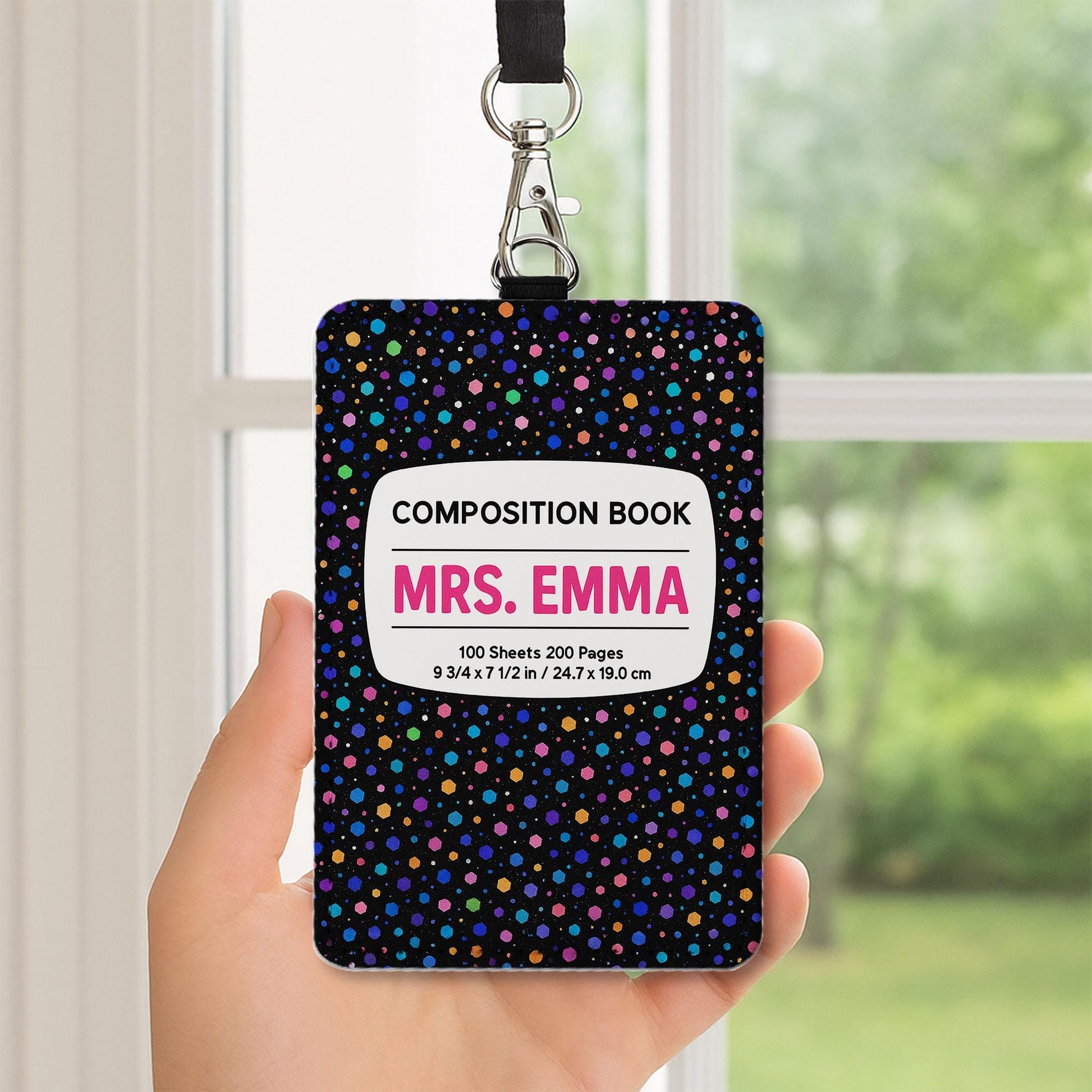 Composition Book ID Badge Holder, Personalized Teacher Name tag, Cute Lanyard Insert, Back to School Teacher Gift