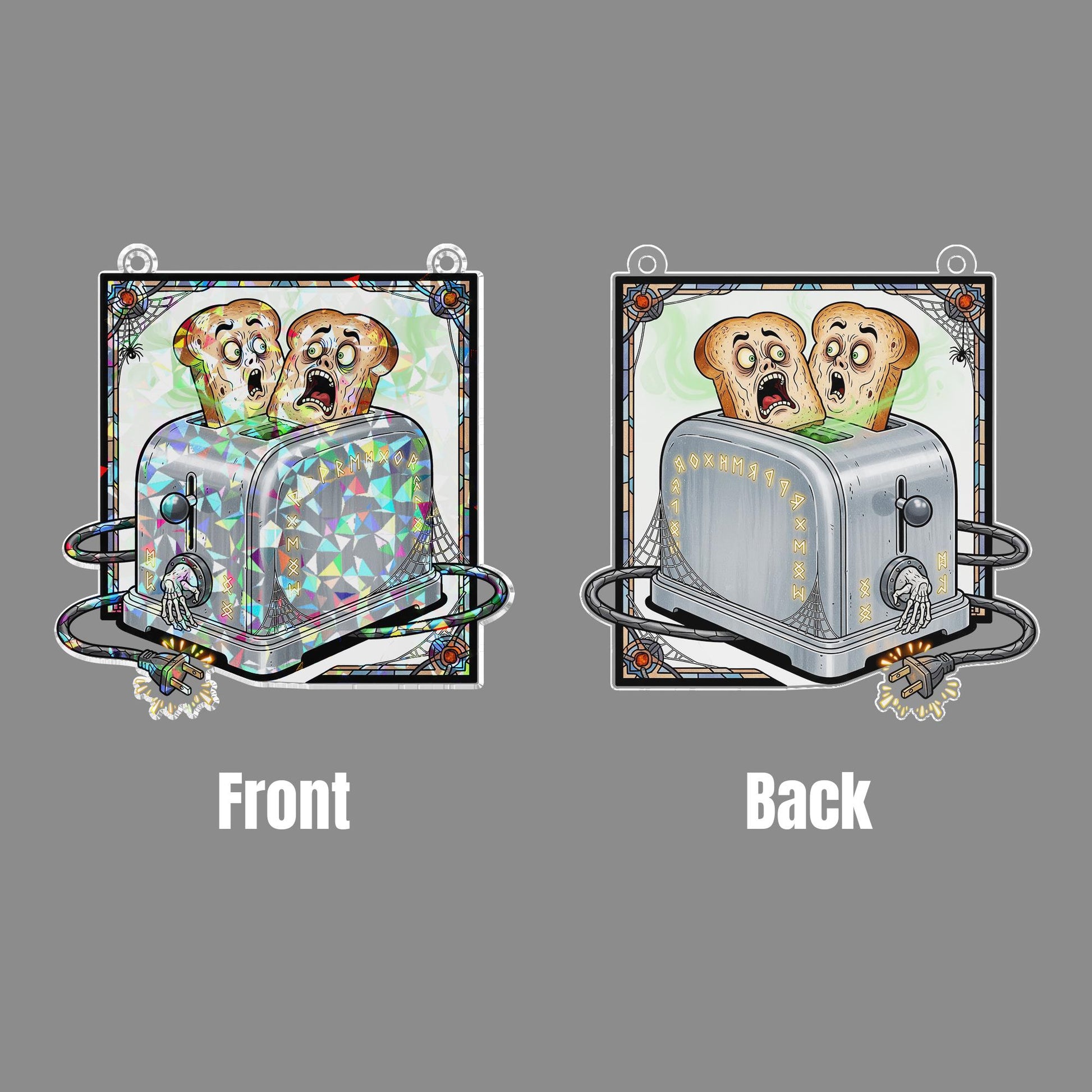 Holographic Halloween Toaster Suncatcher – Funny Scared Toast Gothic Kitchen Decor