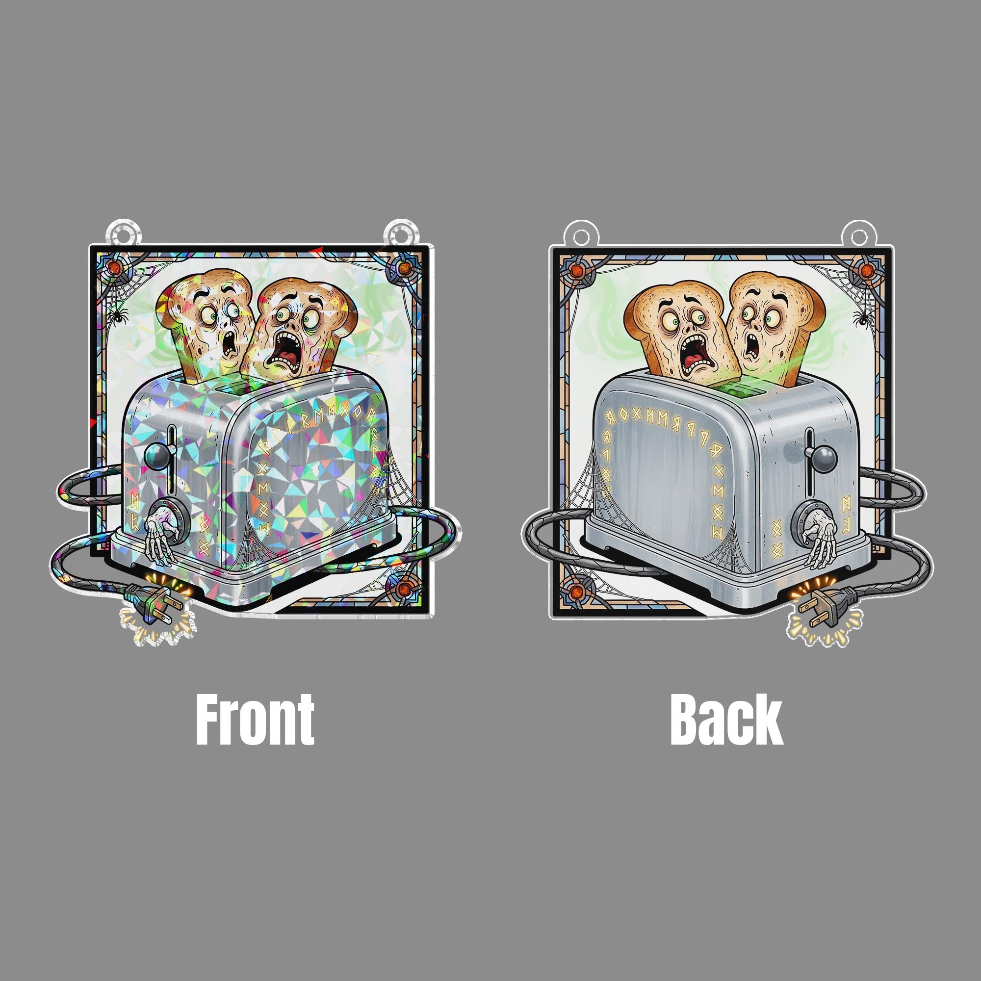 Holographic Halloween Toaster Suncatcher – Funny Scared Toast Gothic Kitchen Decor
