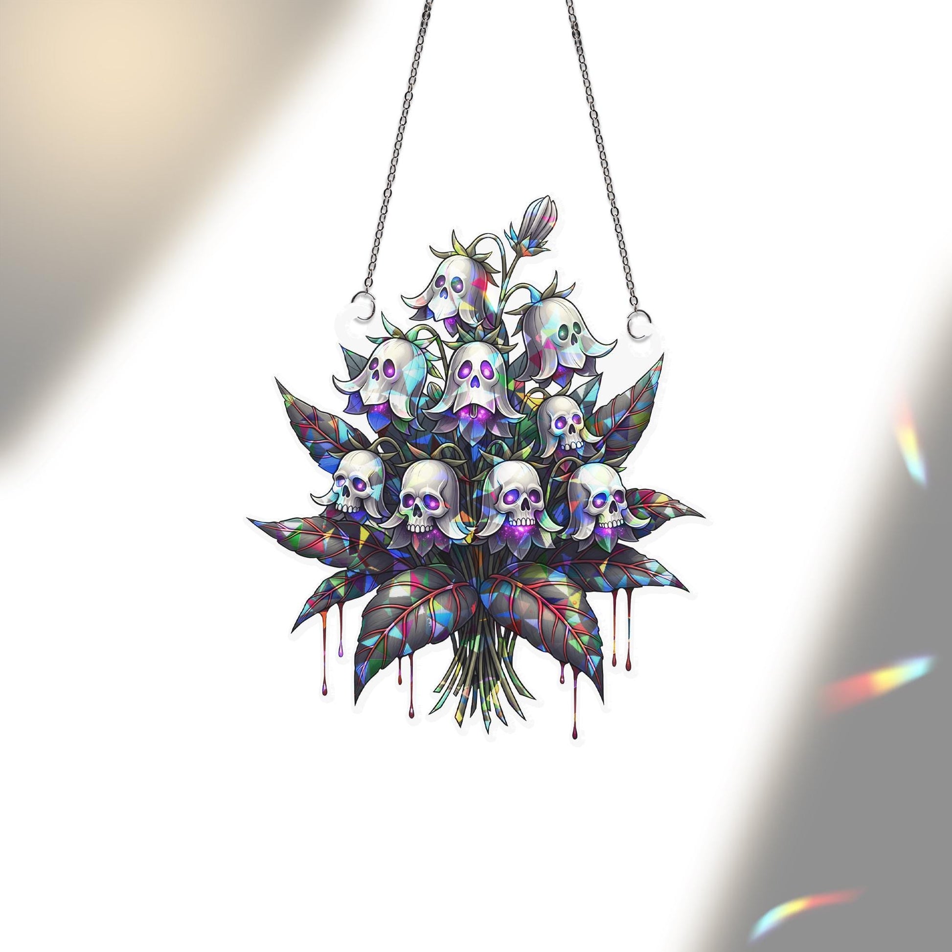 Skull Flower Suncatcher – Holographic Gothic Halloween Window Hanging Decor