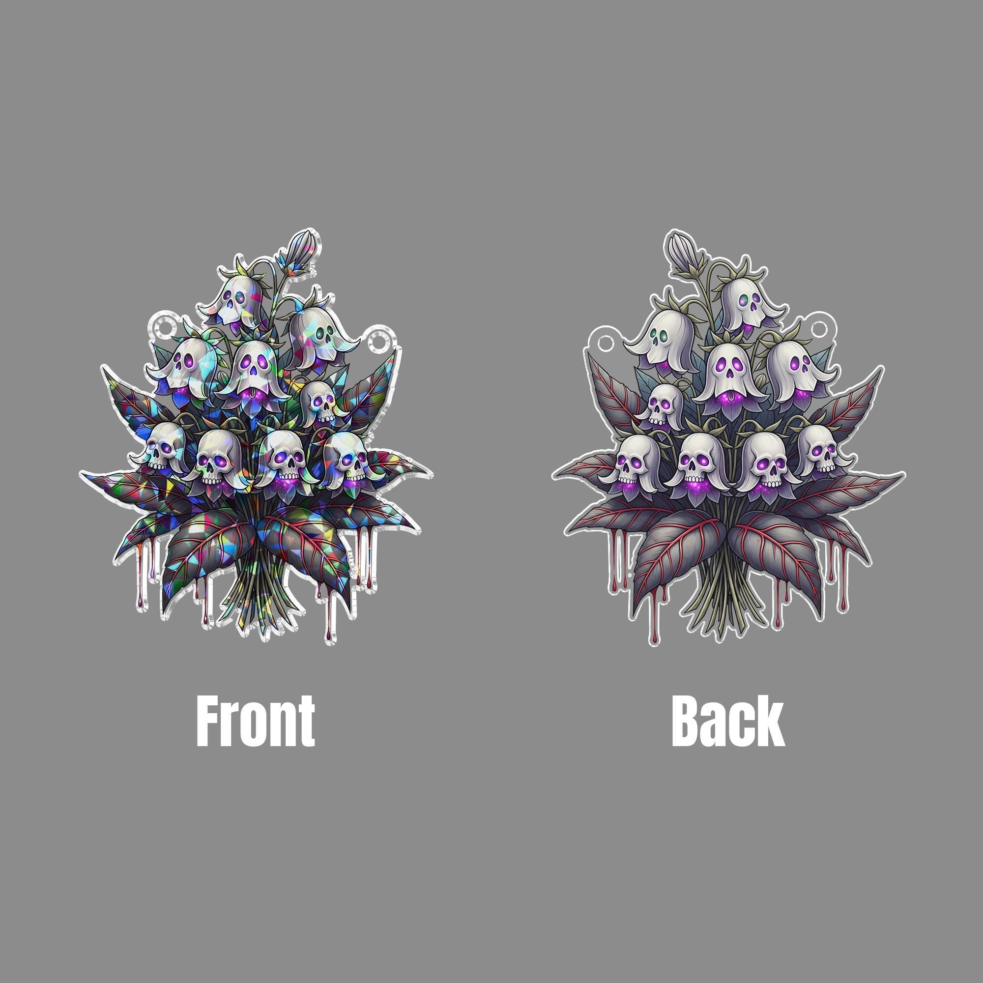 Skull Flower Suncatcher – Holographic Gothic Halloween Window Hanging Decor