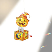 Jack-in-the-Box Pumpkin Suncatcher | Halloween Stained Glass Decor | Unique Spooky Art | Festive Window Hanging