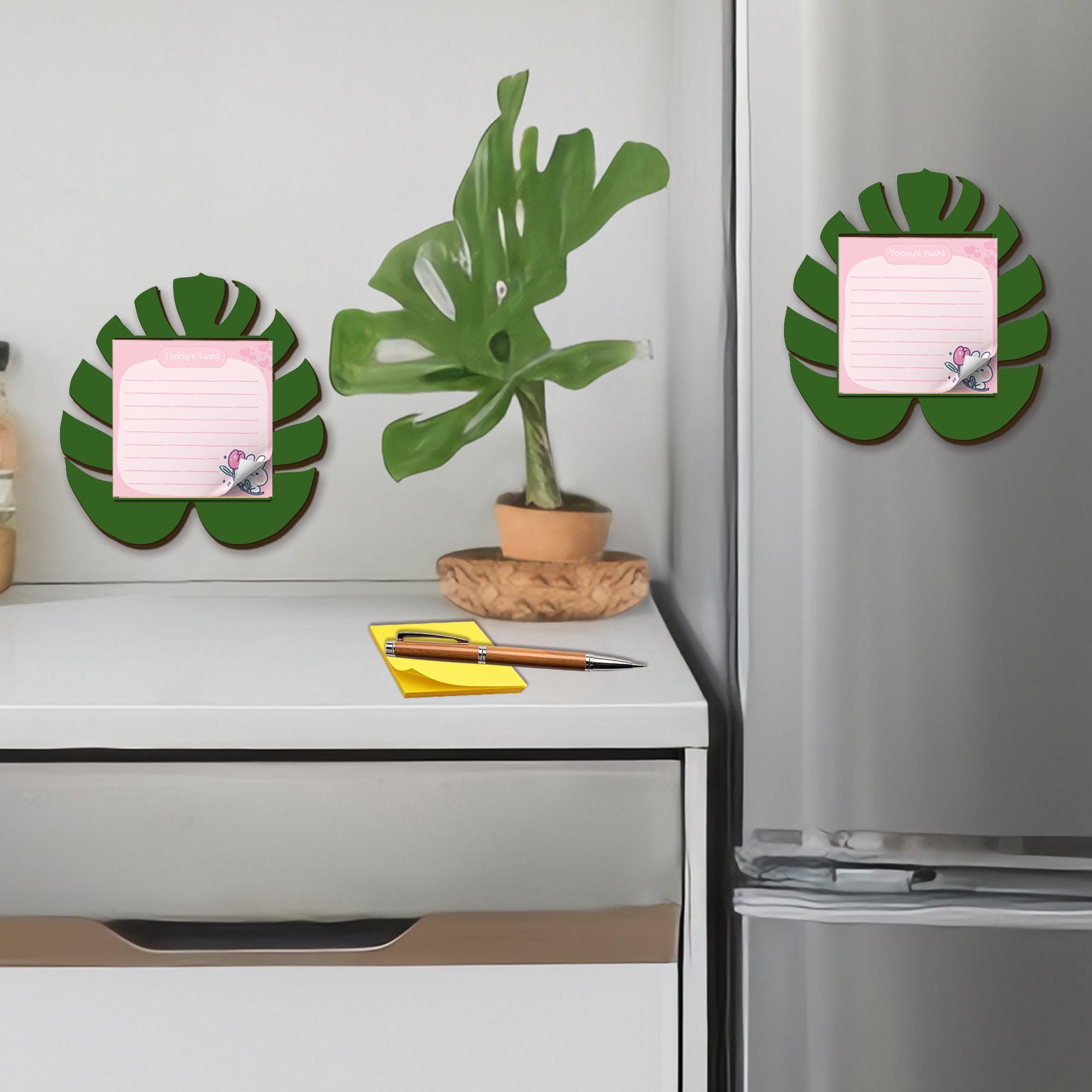 Personalized Tropical Leaf Sticky Note Holder Magnet – Monstera Magnet for Desk, Locker, or Fridge – Boho Organizer for Office or Classroom