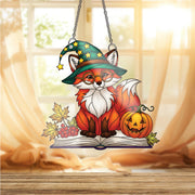 Witchy Fox Ornament | Halloween Stained Glass Art | Cute Autumn Window Decor | Book Lover Gift