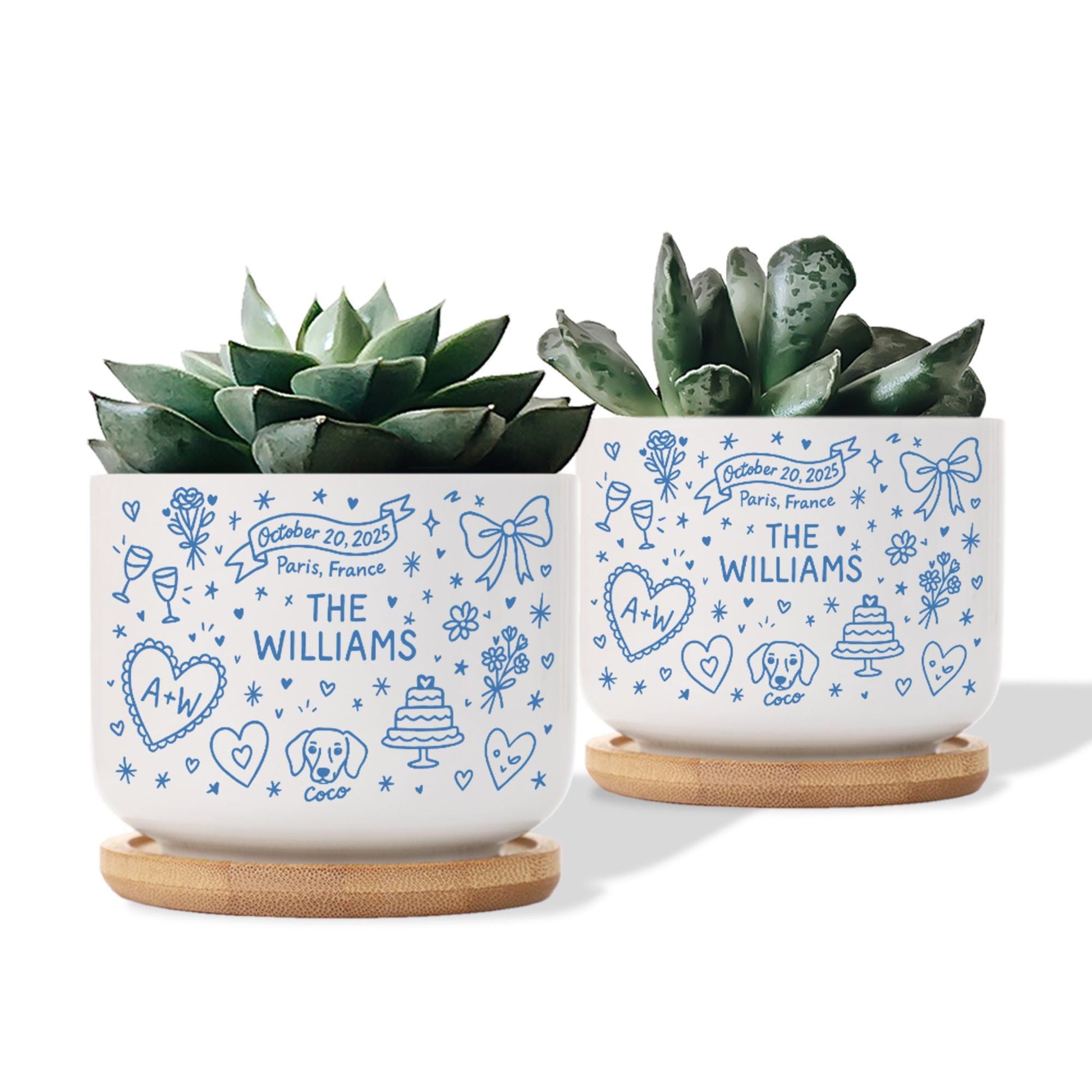 Personalized Wedding Planter, Custom Couple Name Succulent Pot, Dog & Date Keepsake Gift, Ceramic Plant Pot for Newlyweds (pot only)
