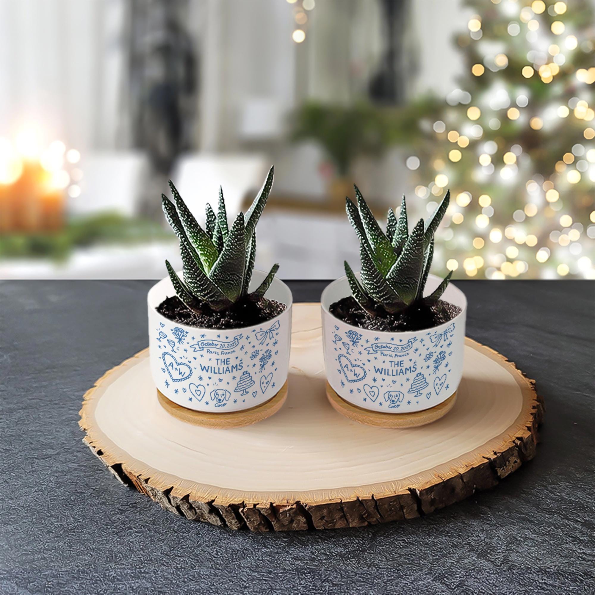 Personalized Wedding Planter, Custom Couple Name Succulent Pot, Dog & Date Keepsake Gift, Ceramic Plant Pot for Newlyweds (pot only)