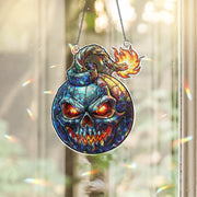 Halloween Skull Bomb Suncatcher – Stained Glass Style Spooky Window Hanging Decor