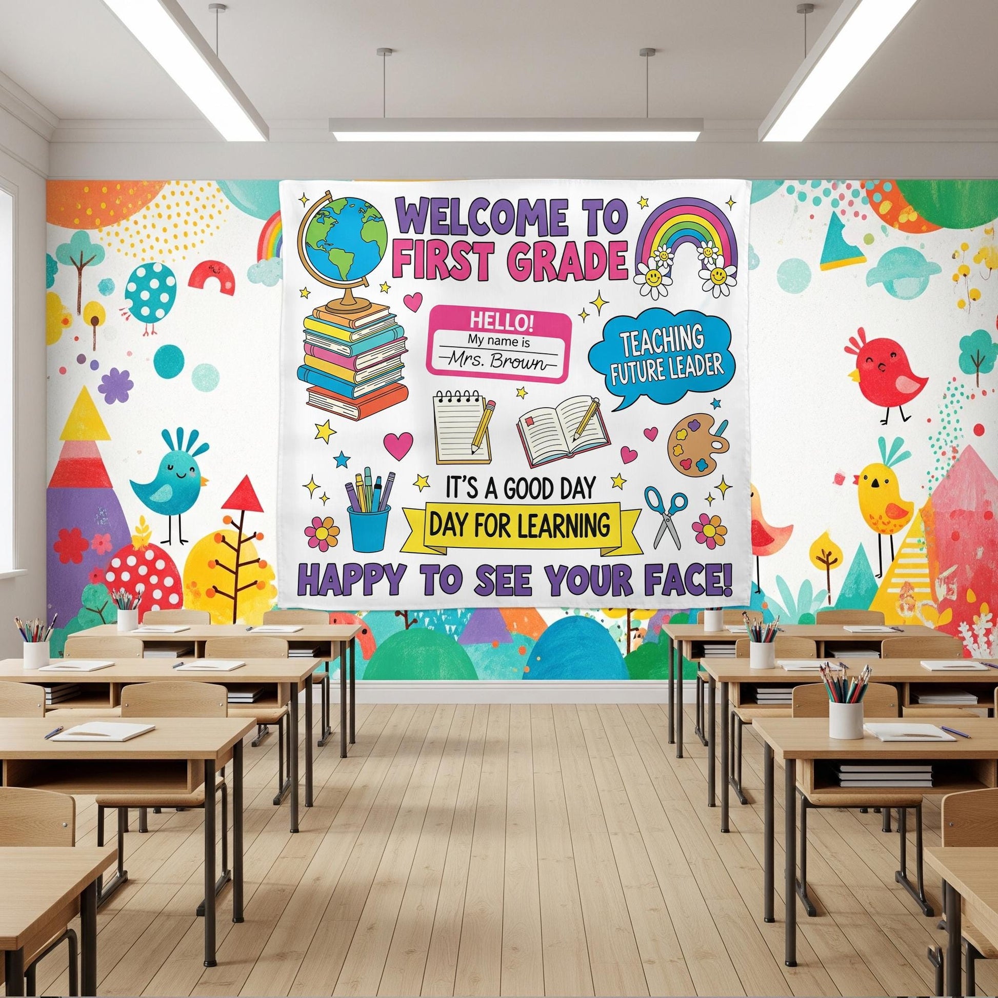 Personalized Welcome to First Grade Tapestry – Personalized Classroom Wall Decor for Teachers – Back to School Sign, Classroom Wall Decor