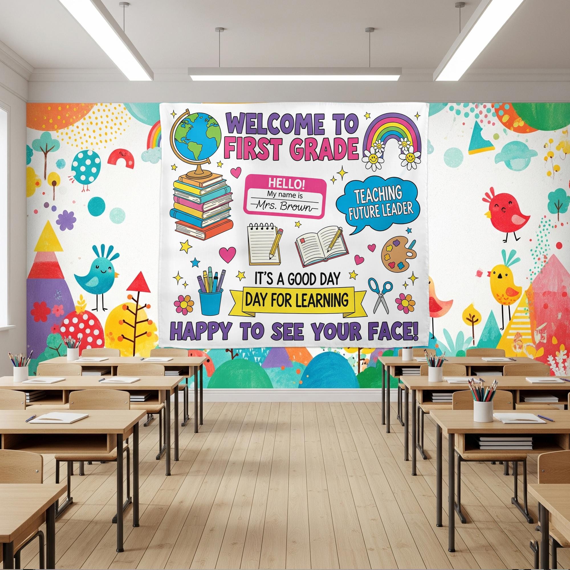 Personalized Welcome to First Grade Tapestry – Personalized Classroom Wall Decor for Teachers – Back to School Sign, Classroom Wall Decor