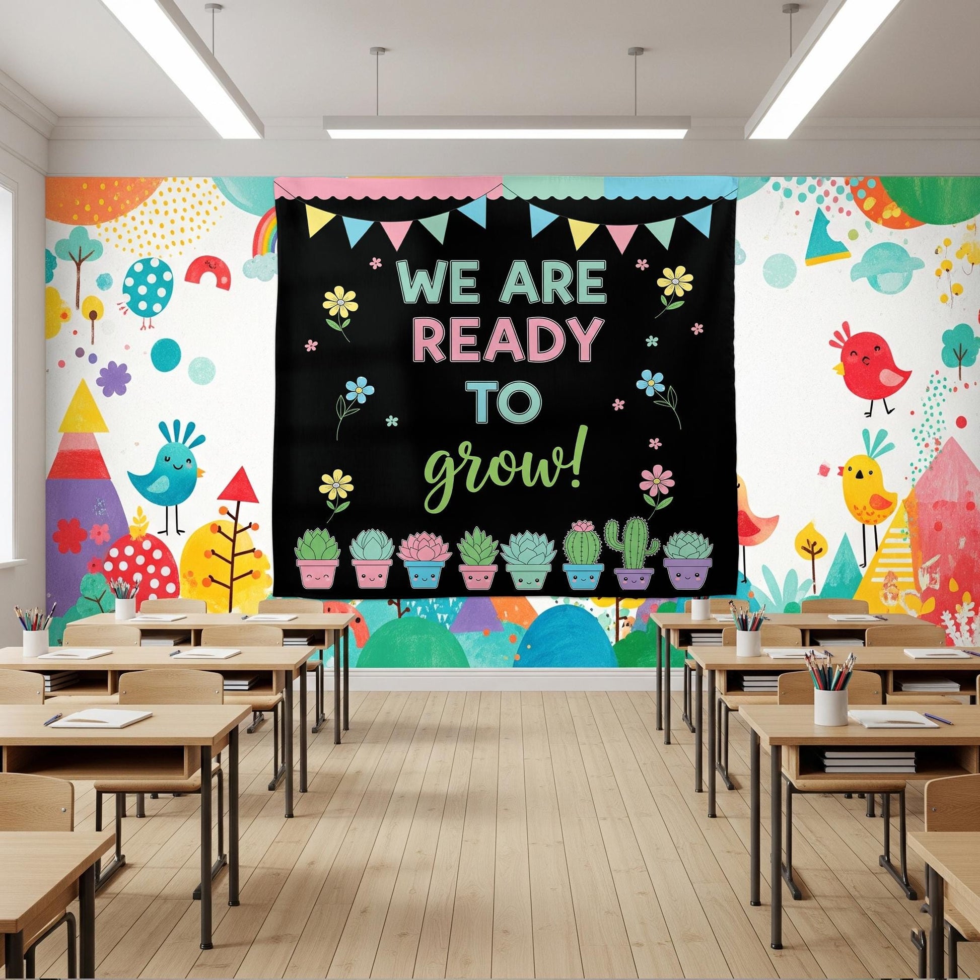 We Are Ready to Grow Tapestry – Cute Succulent Classroom Decor – Back to School Sign – Growth Mindset Teacher Poster, Classroom Tapestry