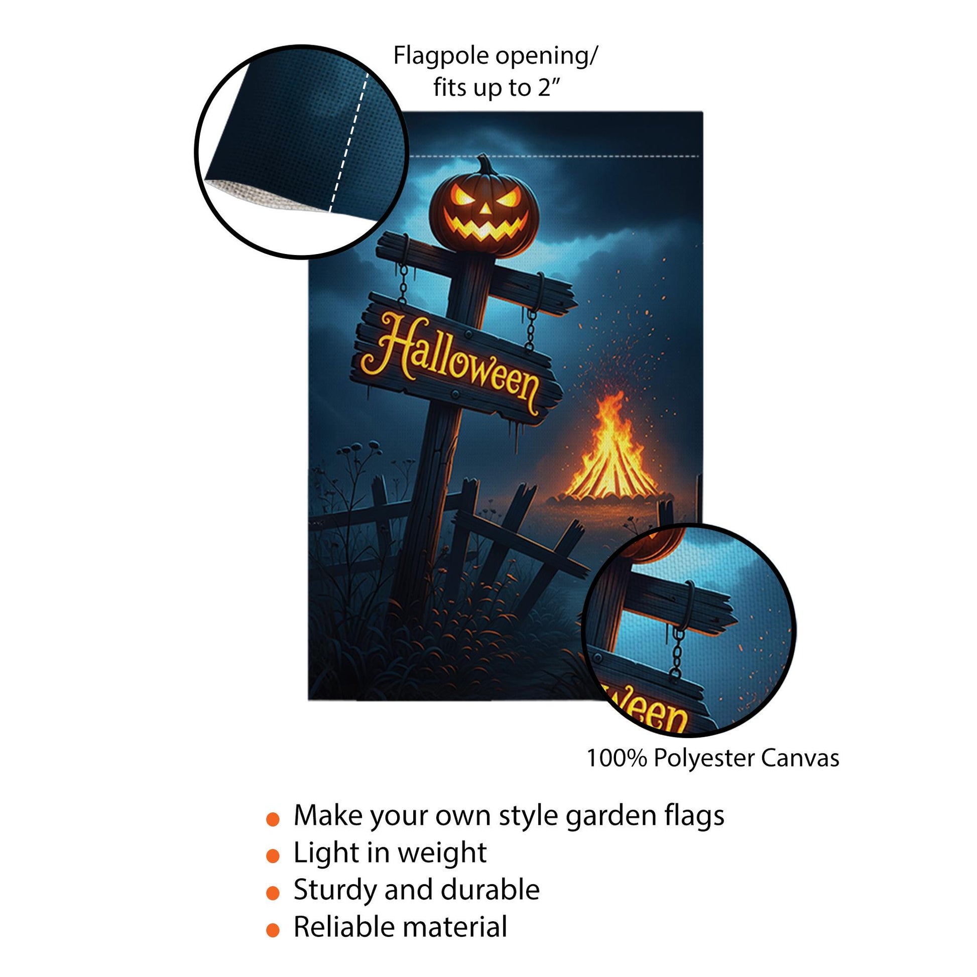 Spooky Halloween Garden Flag | Jack-o'-Lantern Yard Decor | Bonfire Night Banner | Festive Outdoor Sign