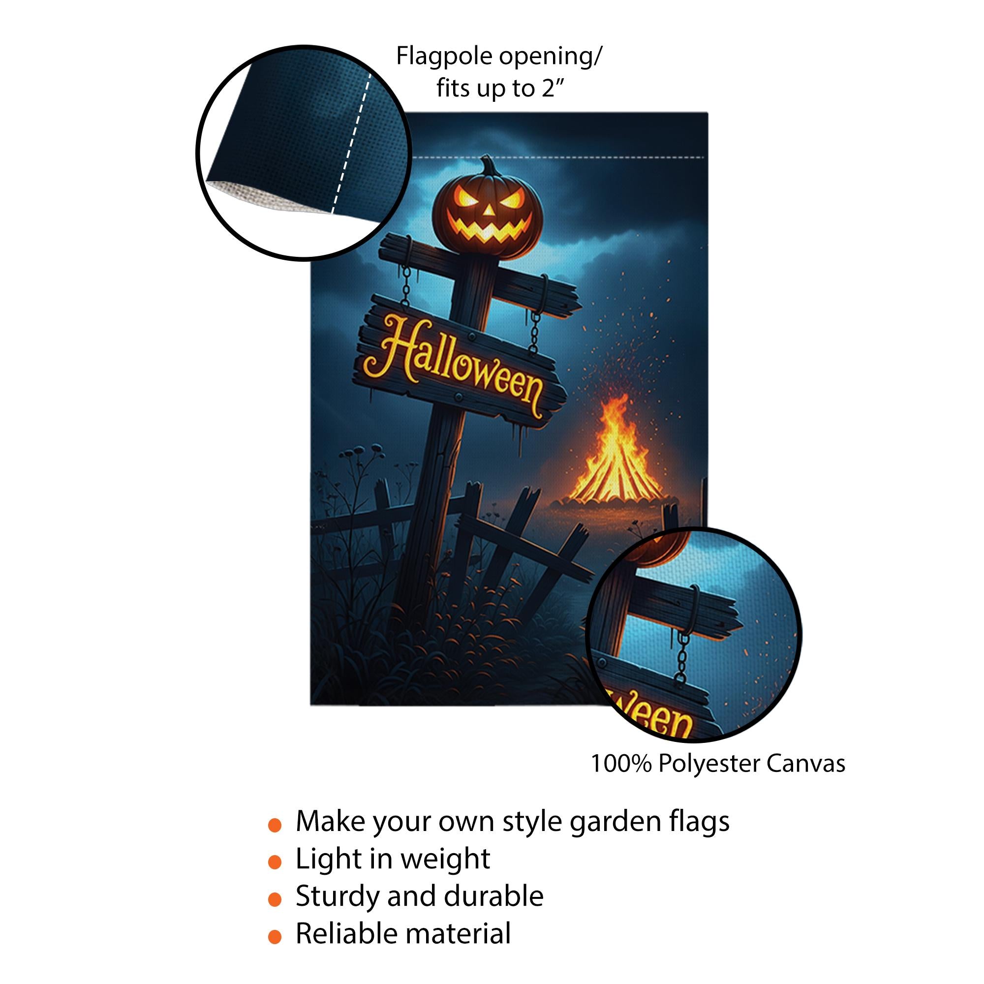Spooky Halloween Garden Flag | Jack-o'-Lantern Yard Decor | Bonfire Night Banner | Festive Outdoor Sign